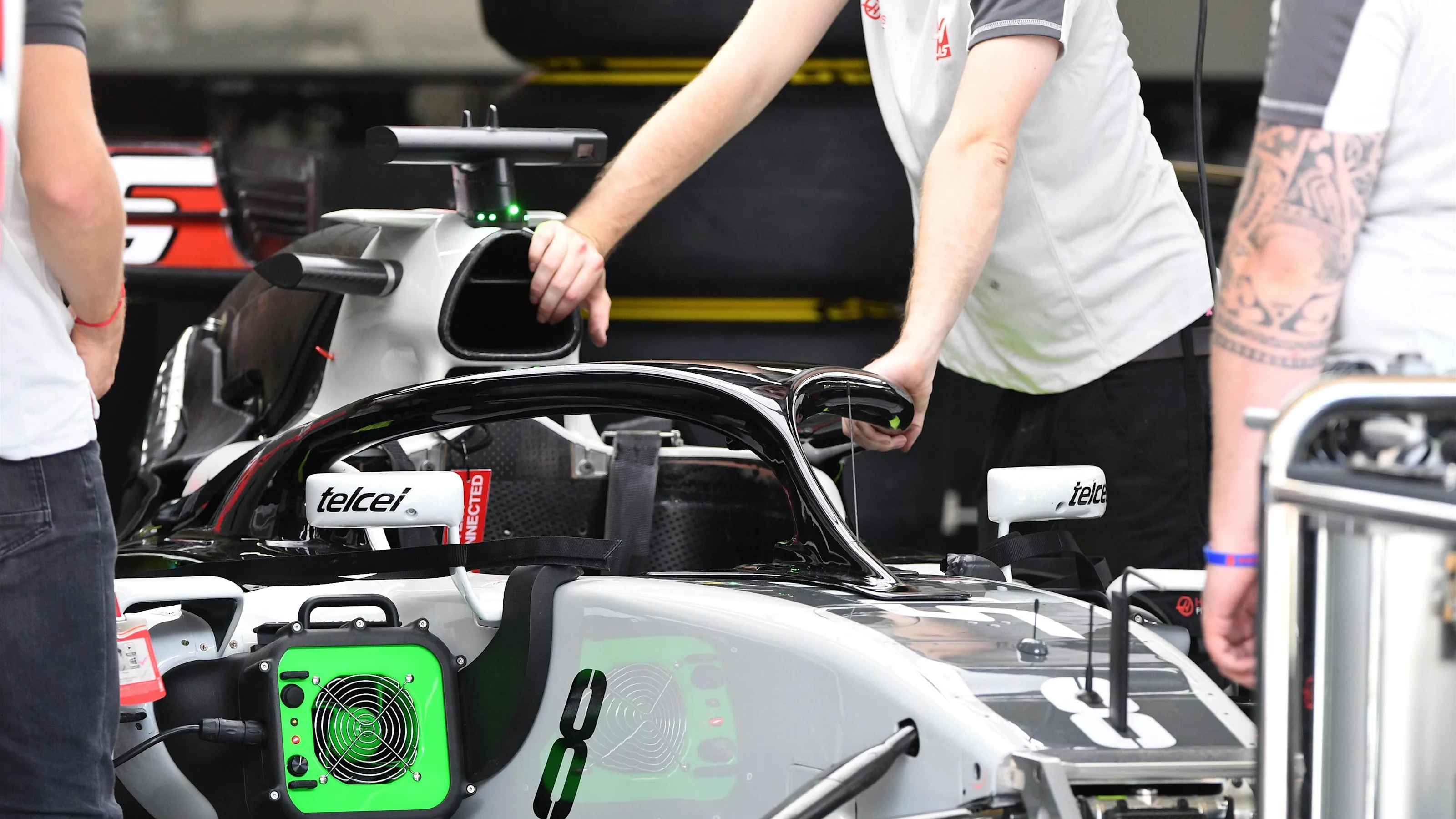 Haas VF-16 with halo at Formula One World Championship, Rd20, Brazilian Grand Prix, Preparations,
