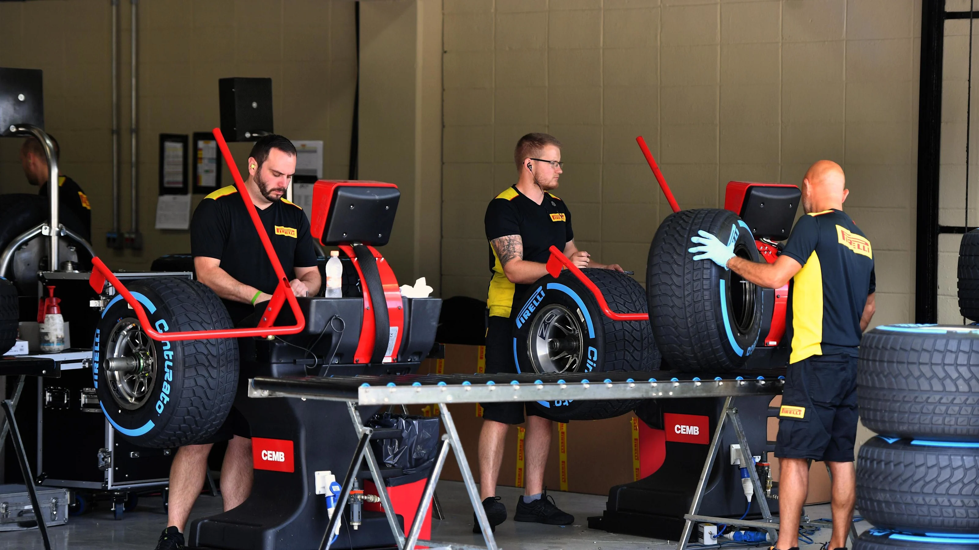 Pirelli tyres preparation area at Formula One World Championship, Rd20, Brazilian Grand Prix,
