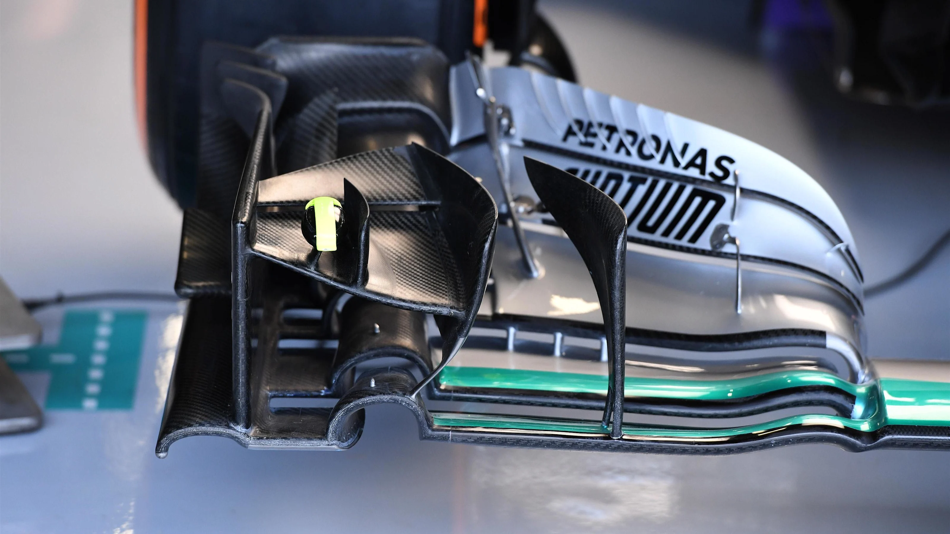 Mercedes-Benz F1 W07 Hybrid front wing detail at Formula One World Championship, Rd10, British