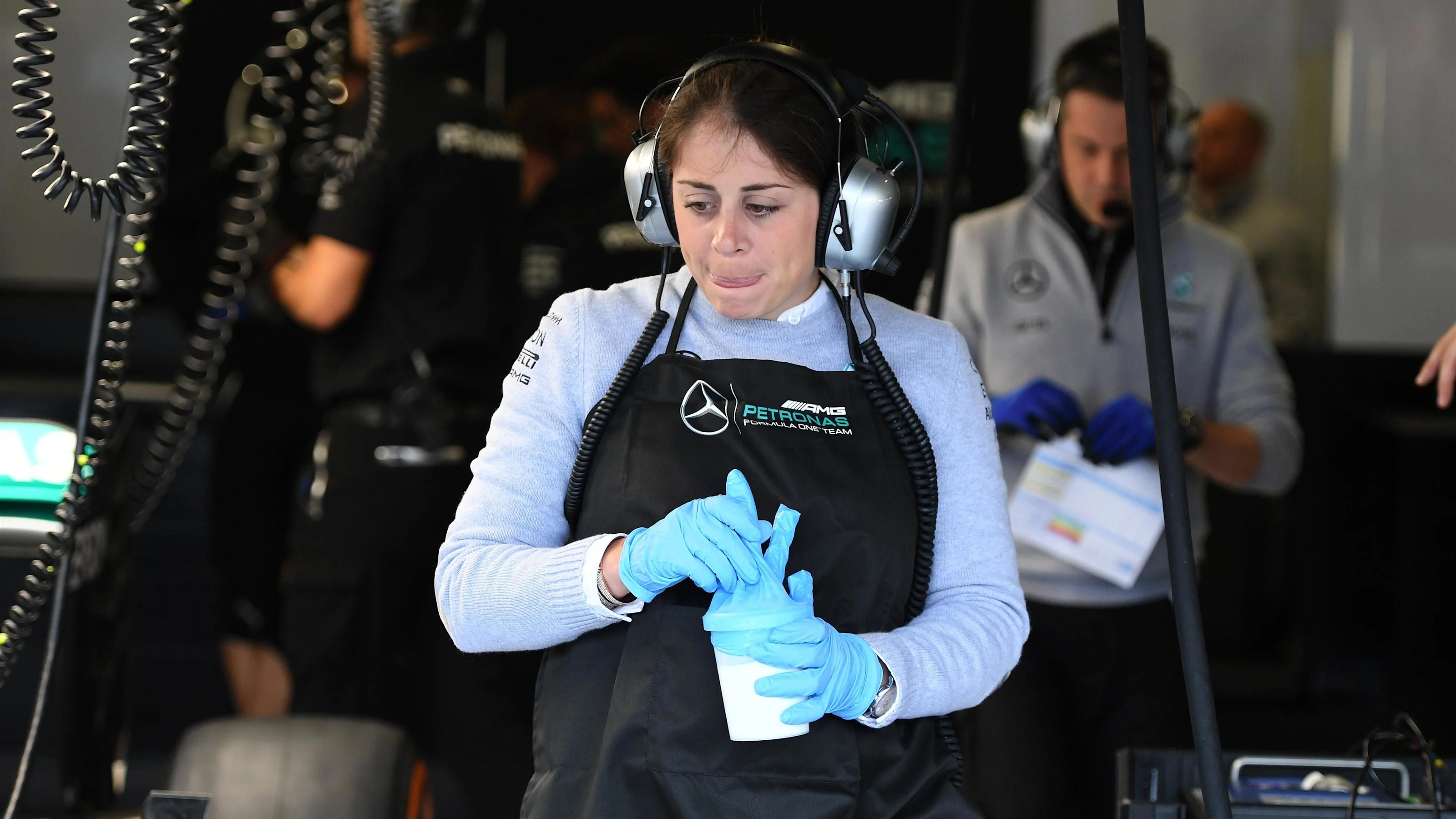 Mercedes-Benz F1 W07 Hybrid mechanic at Formula One World Championship, Rd10, British Grand Prix,