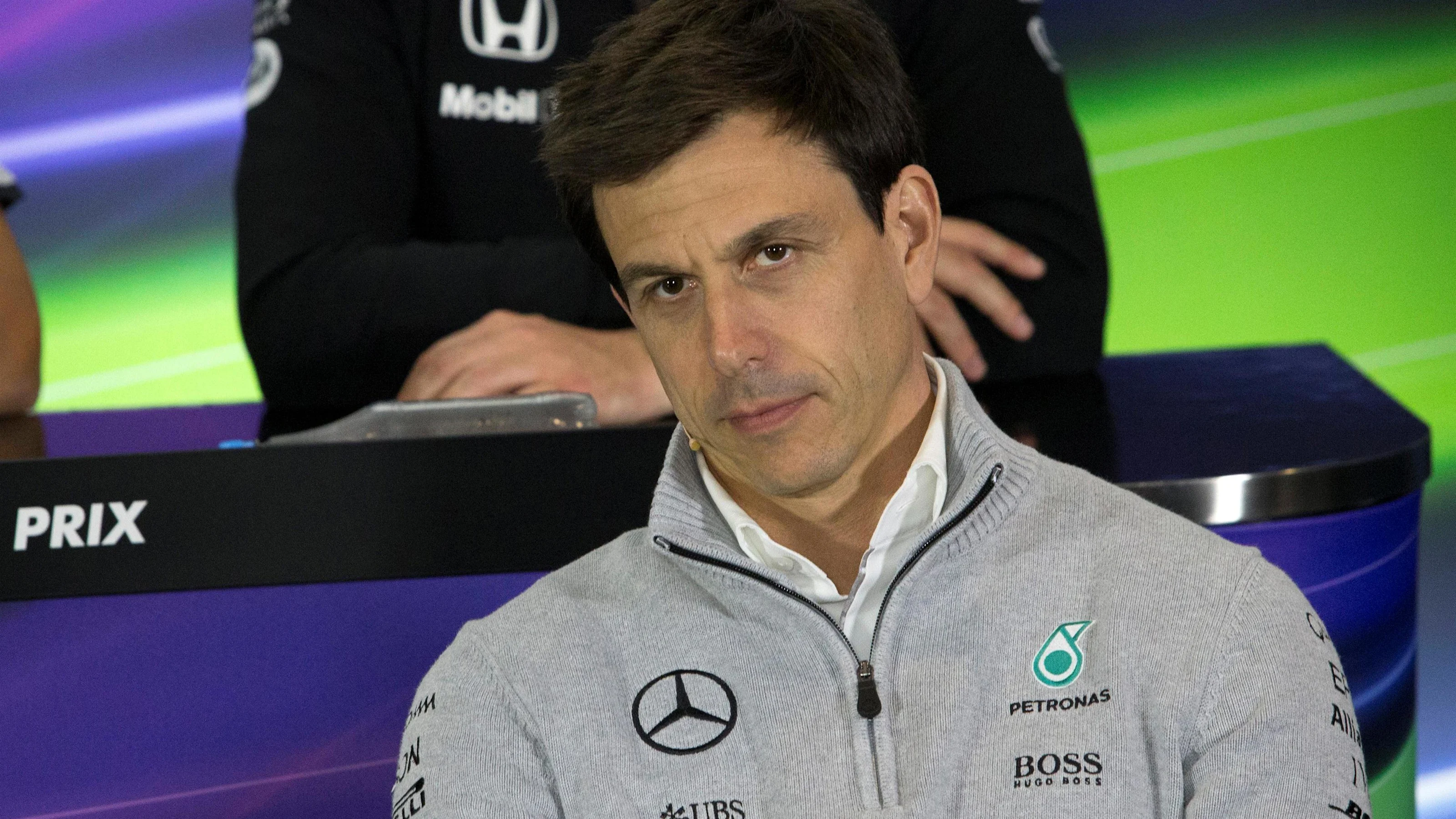 Toto Wolff (AUT) Mercedes AMG F1 Director of Motorsport in the Press Conference at Formula One