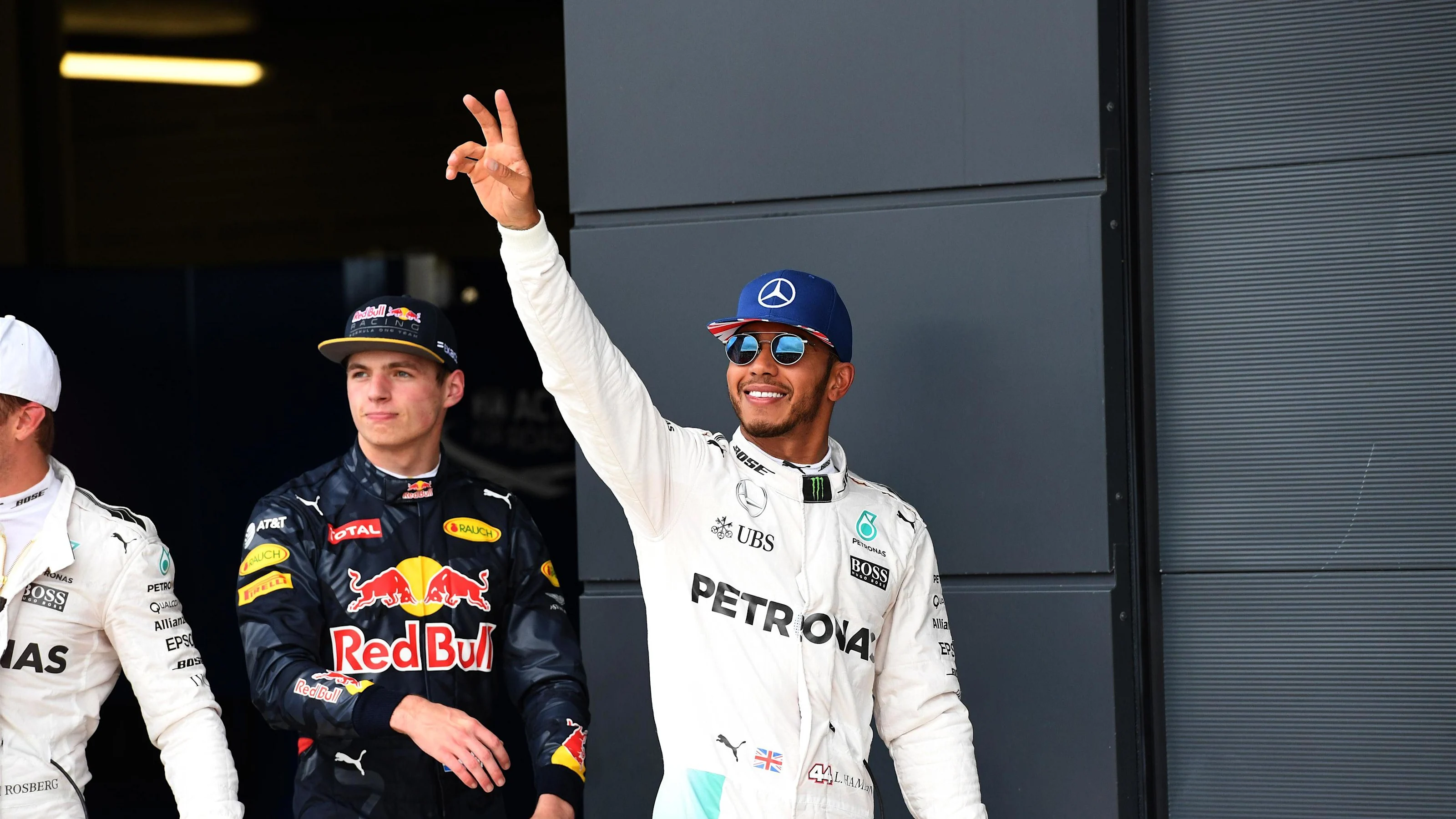 Pole sitter Lewis Hamilton (GBR) Mercedes AMG F1 celebrates in parc ferme at Formula One World