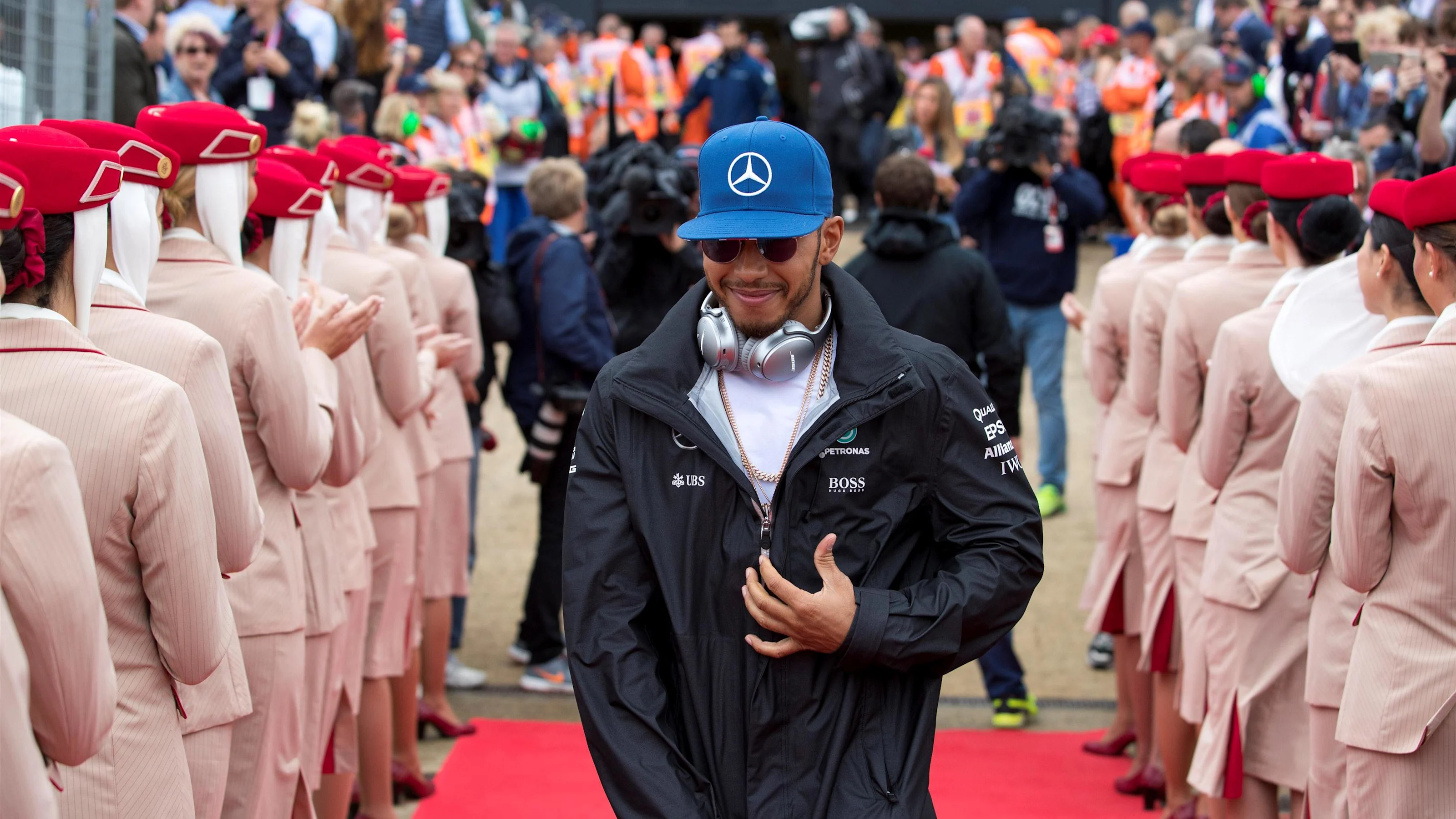 Lewis Hamilton (GBR) Mercedes AMG F1 on the drivers parade at Formula One World Championship, Rd10,