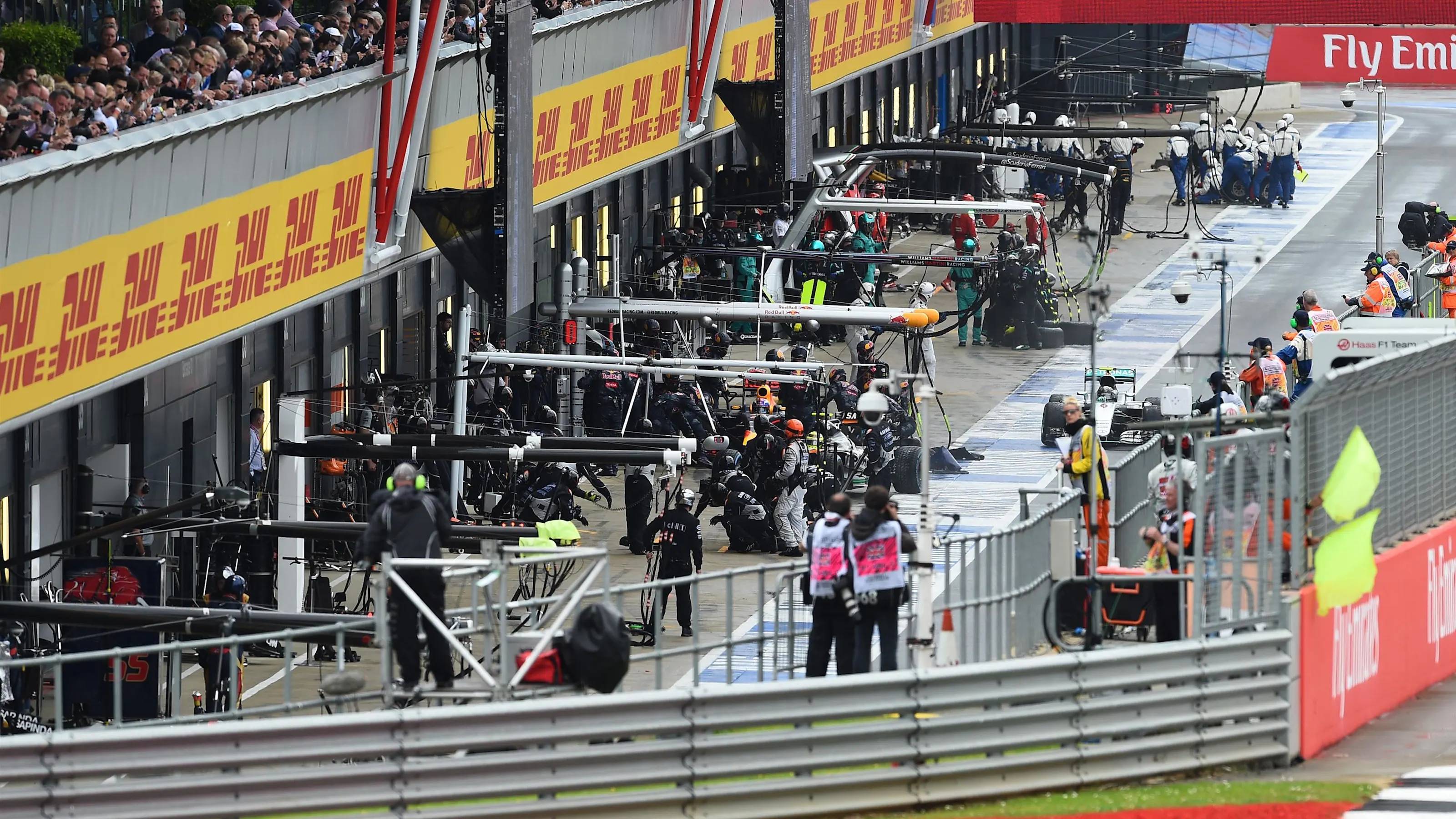 Pit stops at Formula One World Championship, Rd10, British Grand Prix, Race, Silverstone, England,