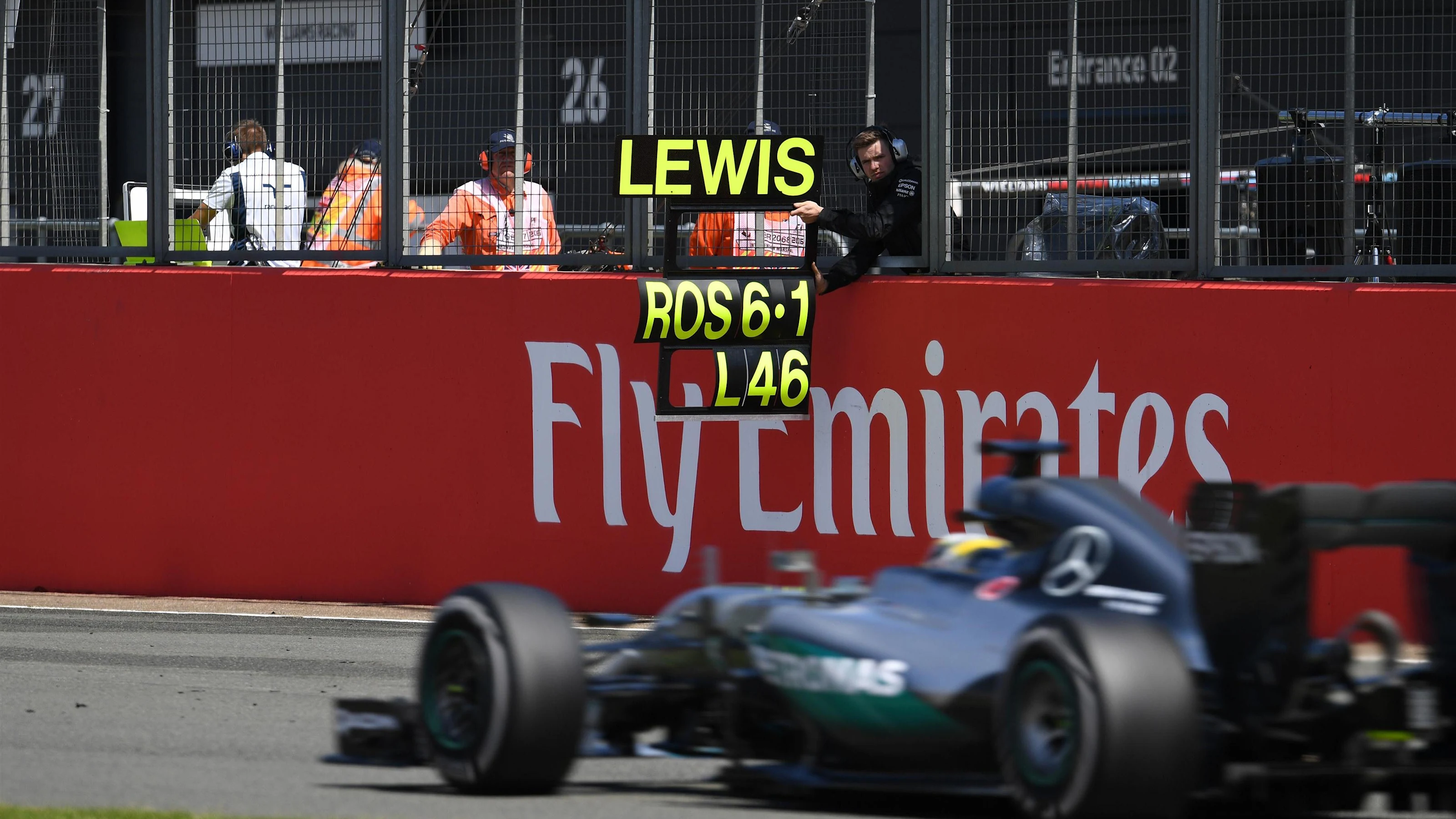 Lewis Hamilton (GBR) Mercedes-Benz F1 W07 Hybrid passes his pit board at Formula One World