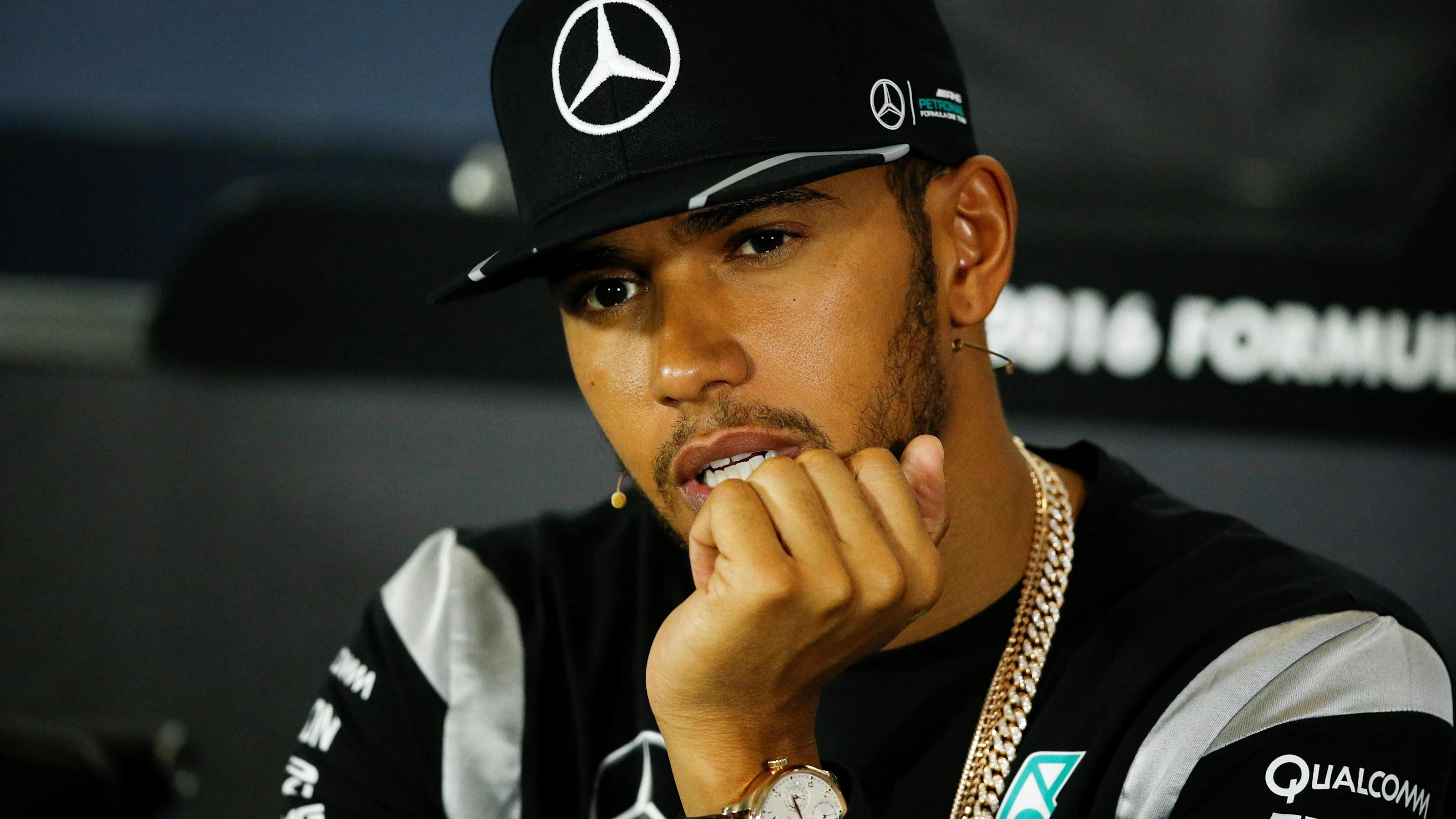 Lewis Hamilton (GBR) Mercedes AMG F1 in the Press Conference at Formula One World Championship,
