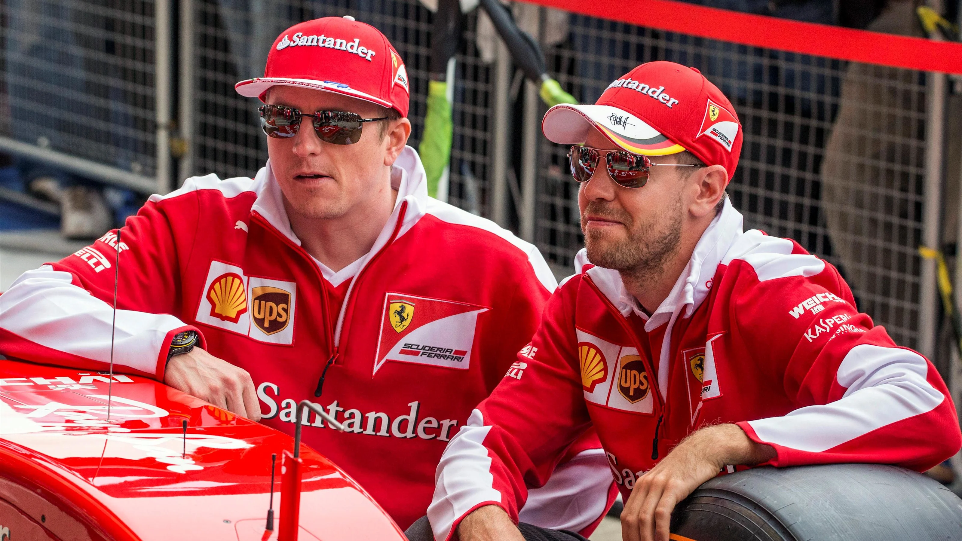 Kimi Raikkonen (FIN) Ferrari and Sebastian Vettel (GER) Ferrari at Formula One World Championship,