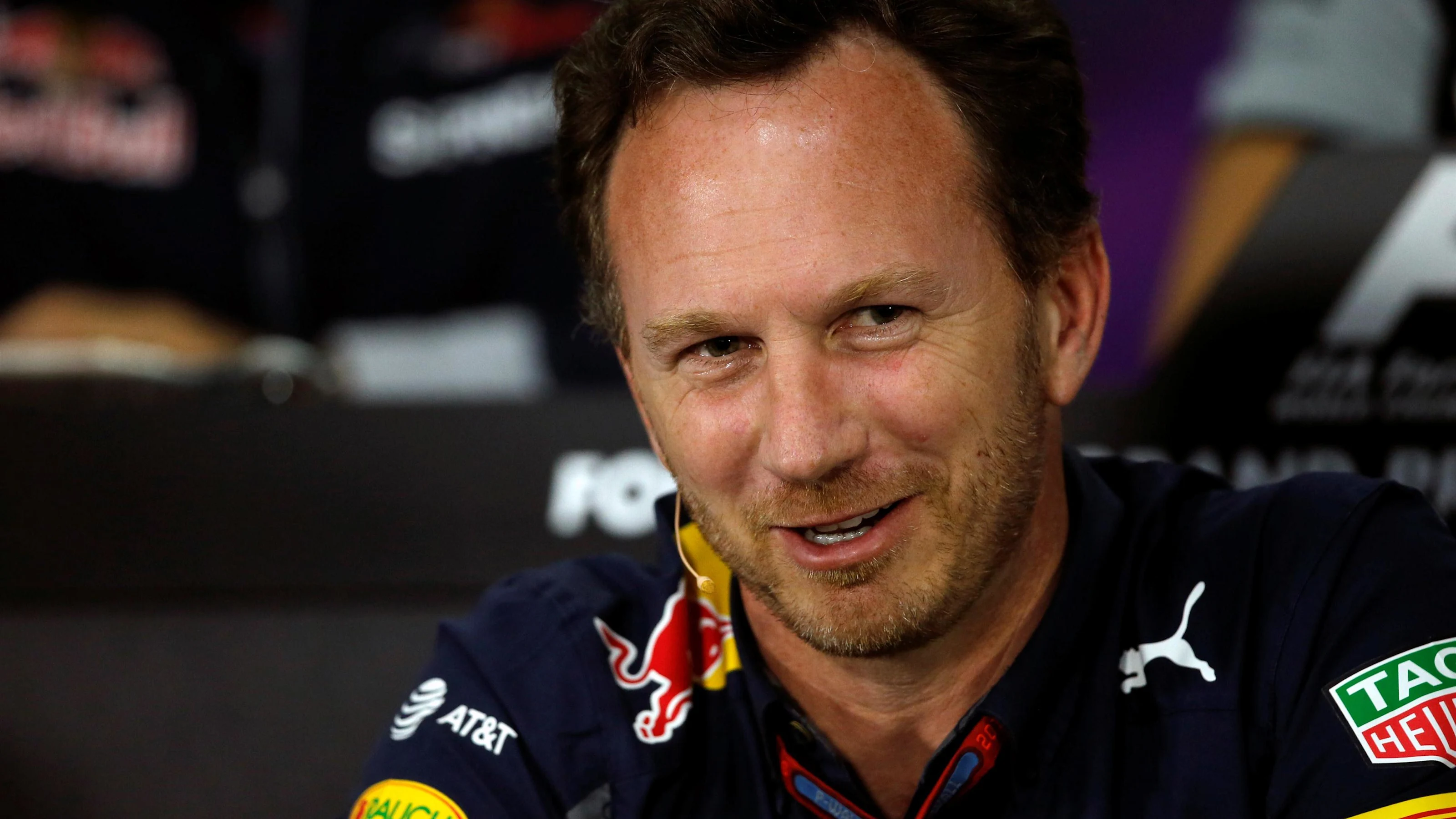 Christian Horner (GBR) Red Bull Racing Team Principal in the Press Conference at Formula One World