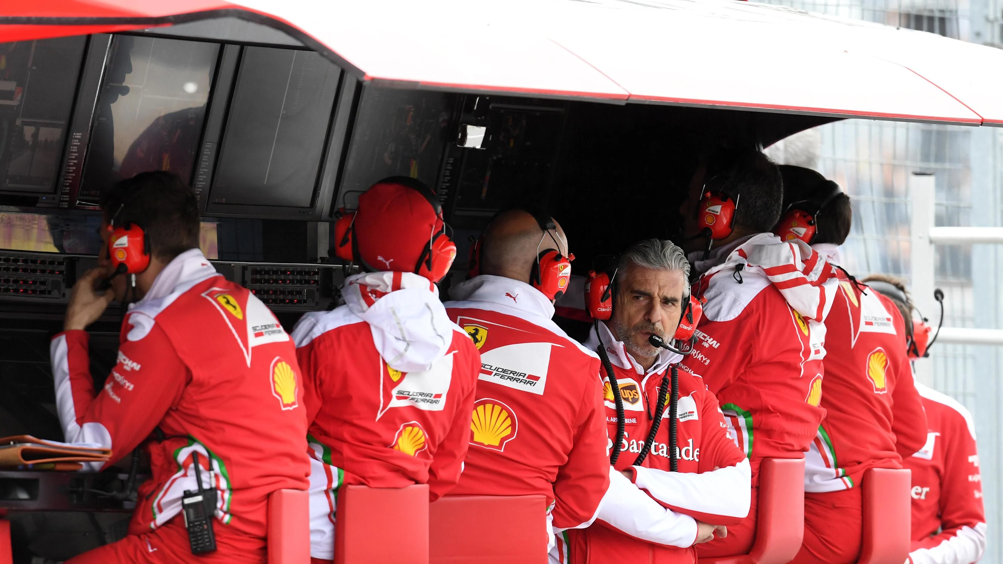 Maurizio Arrivabene (ITA) Ferrari Team Principal on the Ferrari pit wall gantry at Formula One