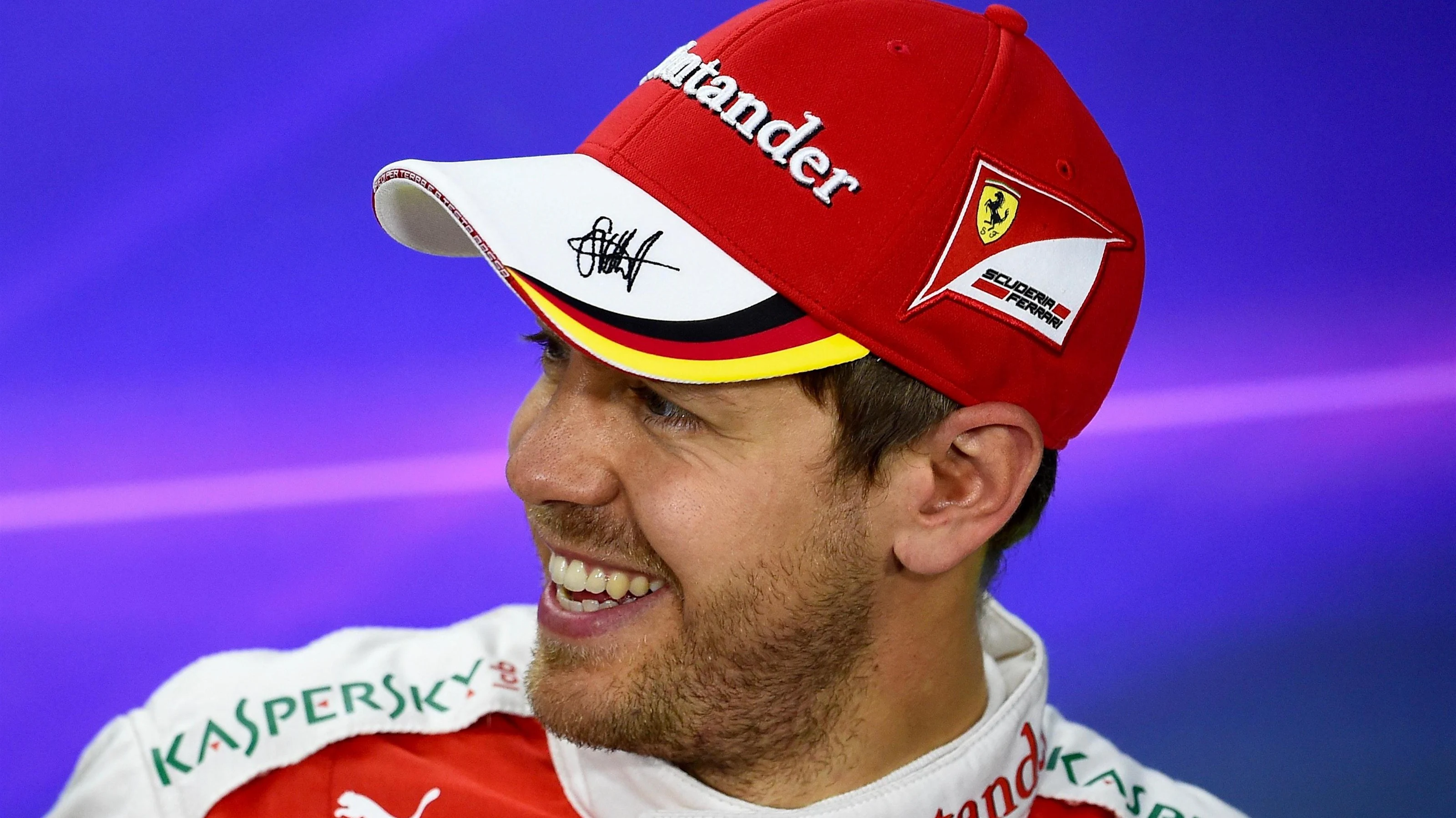 Sebastian Vettel (GER) Ferrari in the Press Conference at Formula One World Championship, Rd7,