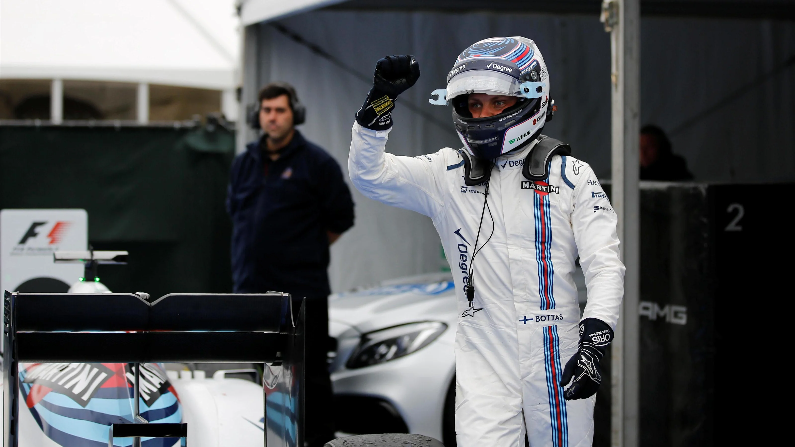 Valtteri Bottas (FIN) Williams celebrates in parc ferme at Formula One World Championship, Rd7,