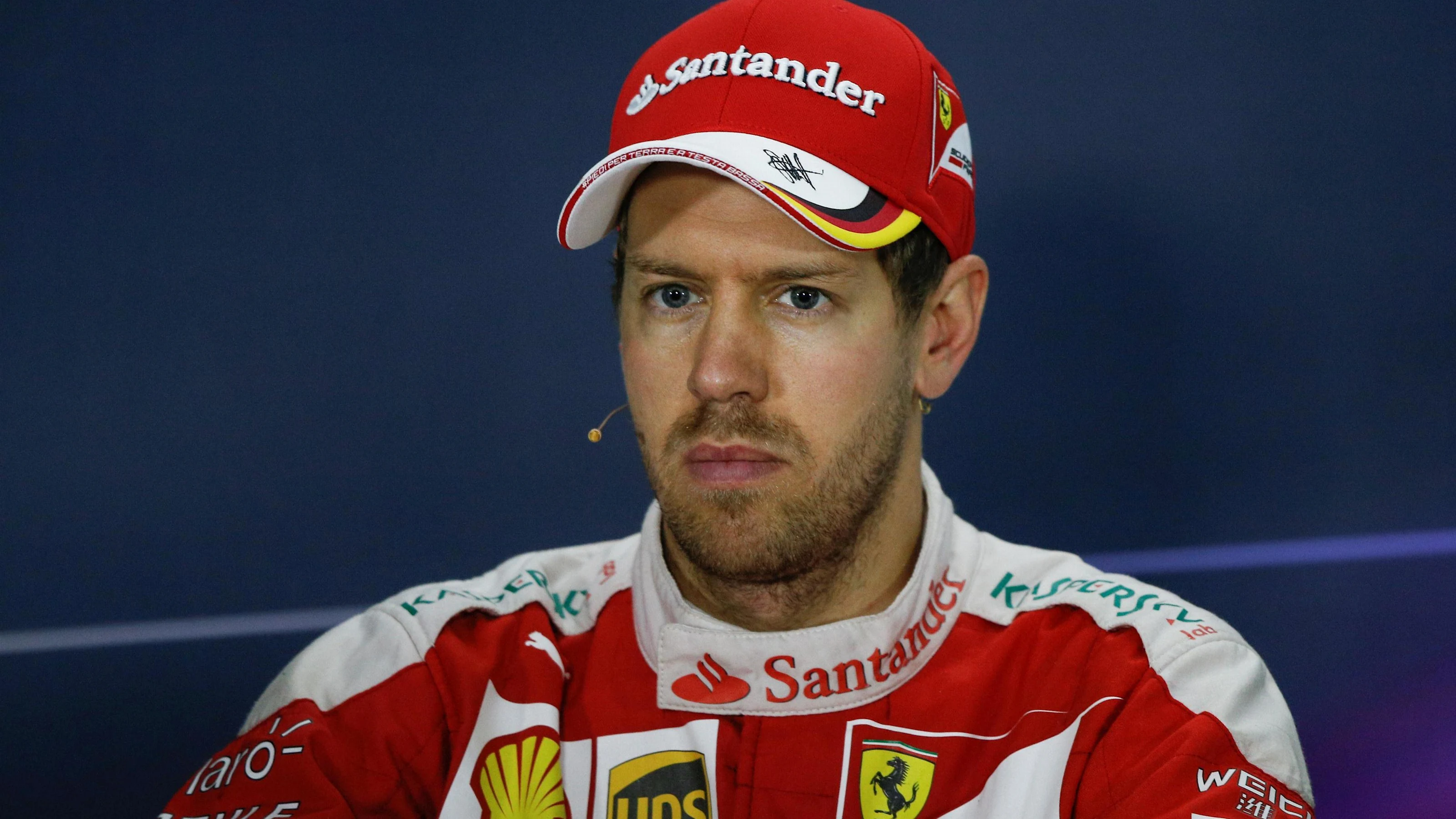 Sebastian Vettel (GER) Ferrari in the Press Conference at Formula One World Championship, Rd7,