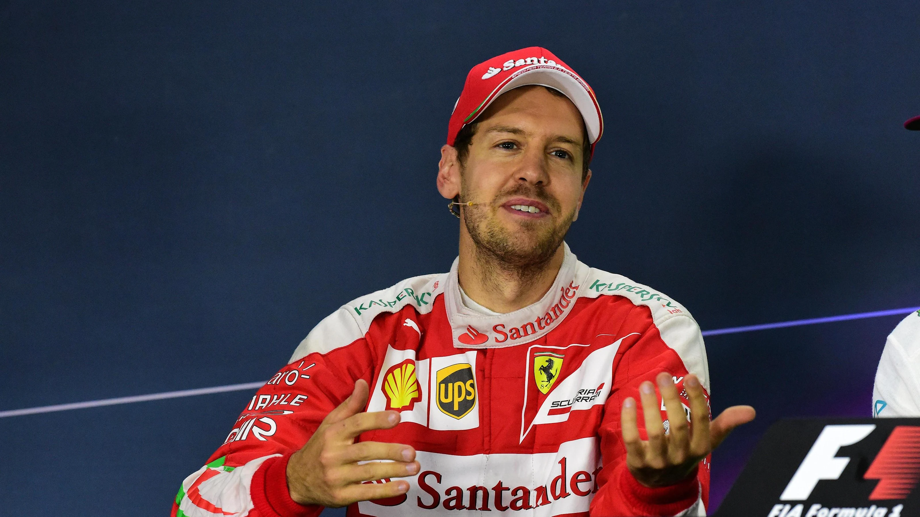 Sebastian Vettel (GER) Ferrari in the Press Conference at Formula One World Championship, Rd7,