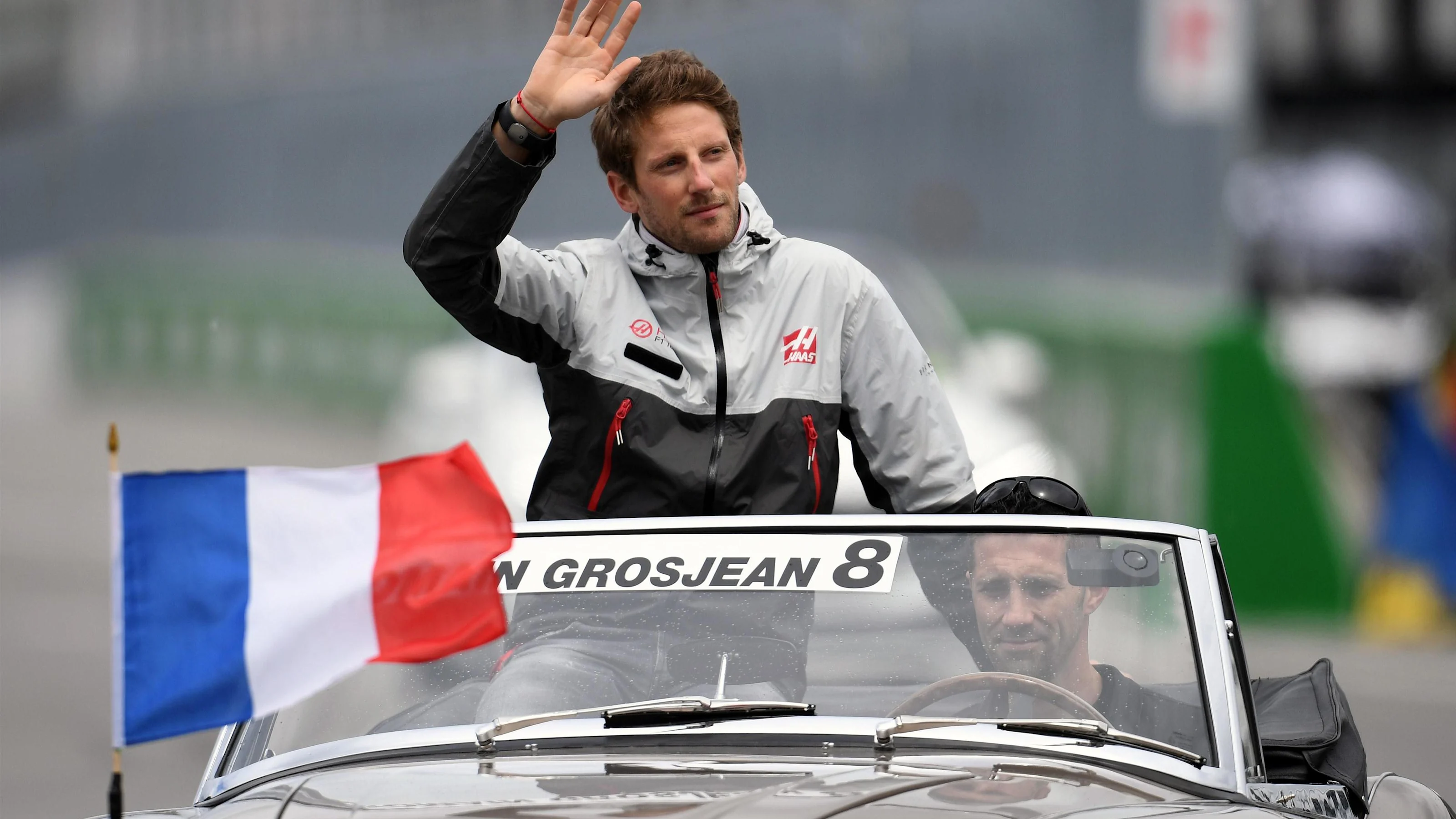 Romain Grosjean (FRA) Haas F1 on the drivers parade at Formula One World Championship, Rd7,