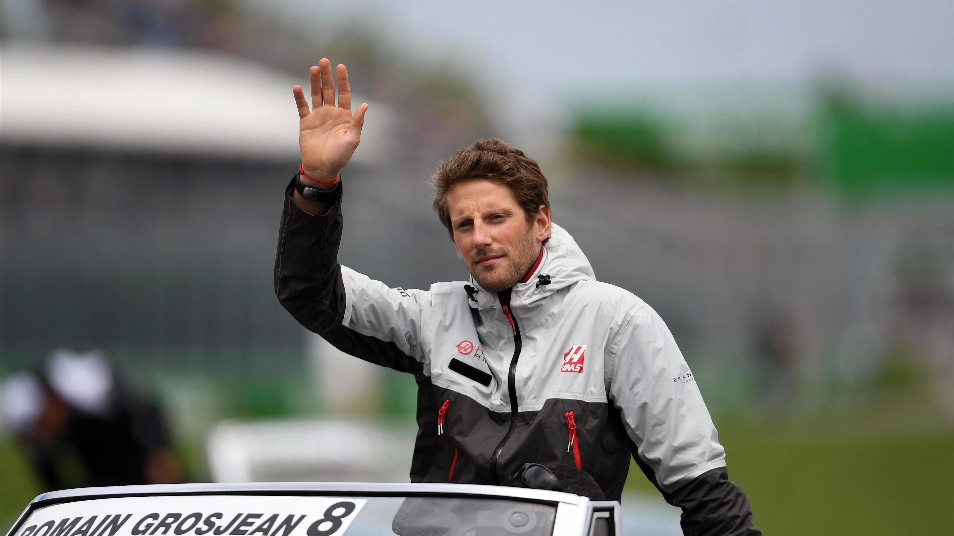 Romain Grosjean (FRA) Haas F1 on the drivers parade at Formula One World Championship, Rd7,