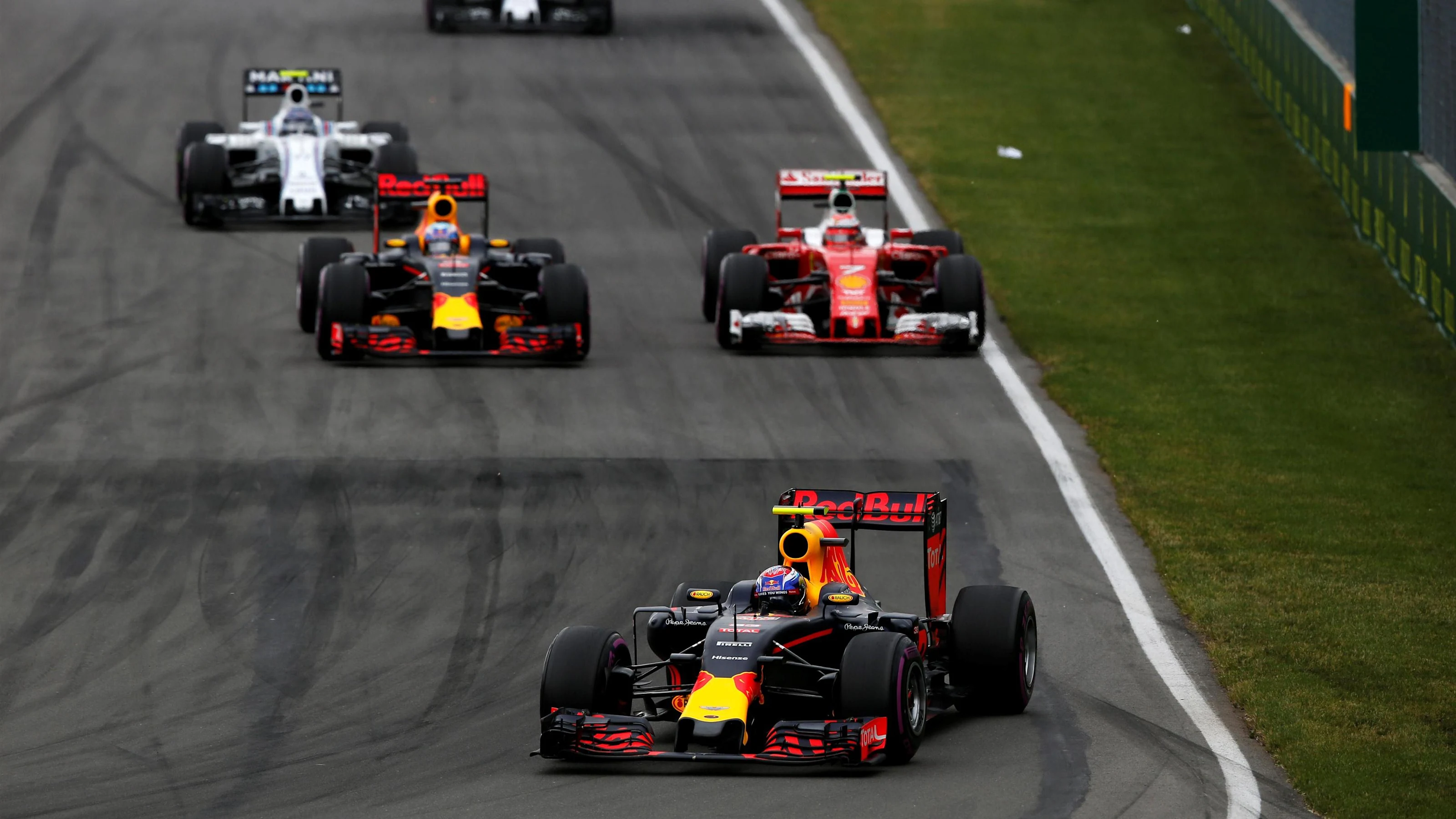 Max Verstappen (NED) Red Bull Racing RB12 on lap one at Formula One World Championship, Rd7,