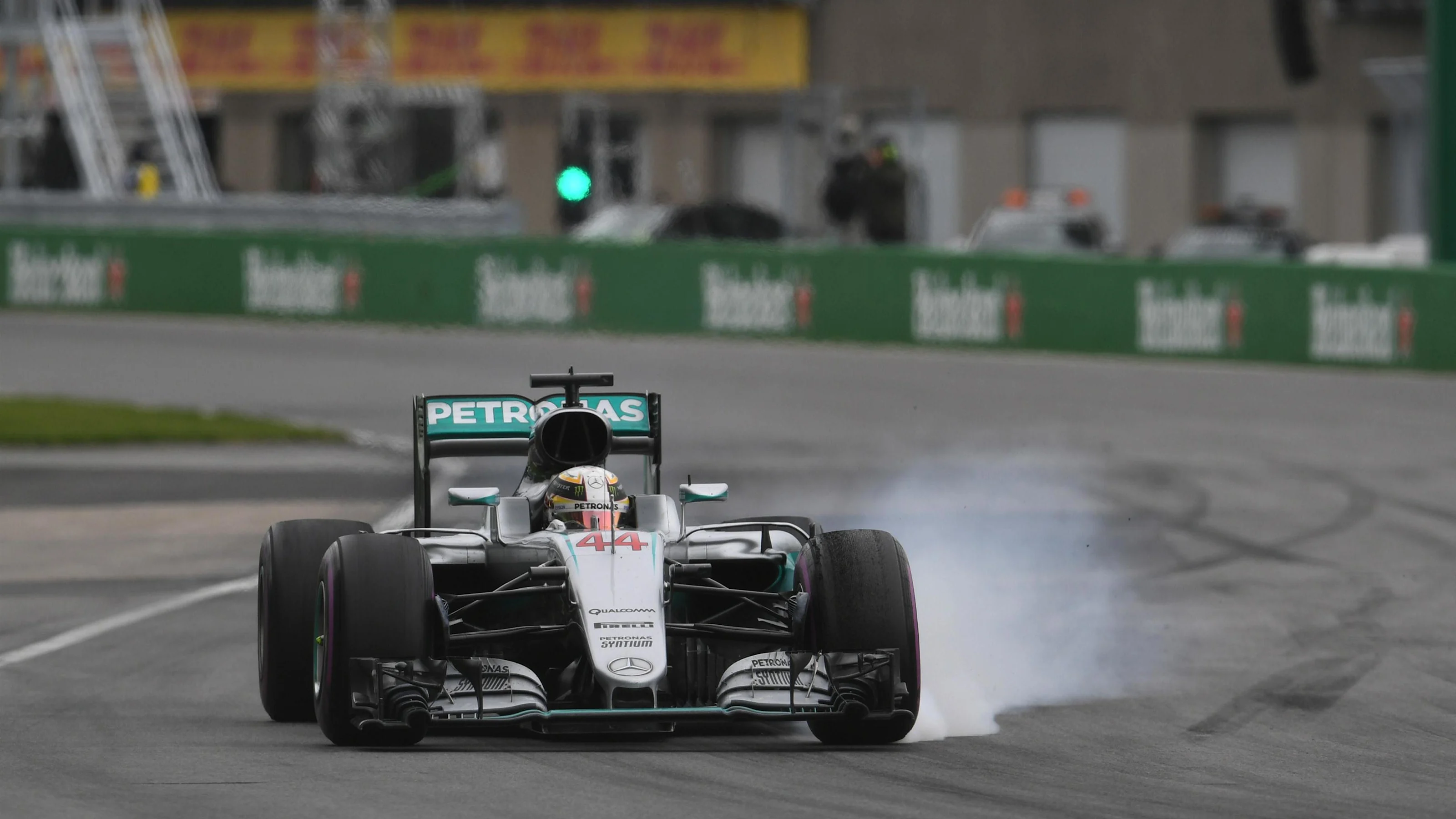 Lewis Hamilton (GBR) Mercedes-Benz F1 W07 Hybrid locks up at Formula One World Championship, Rd7,
