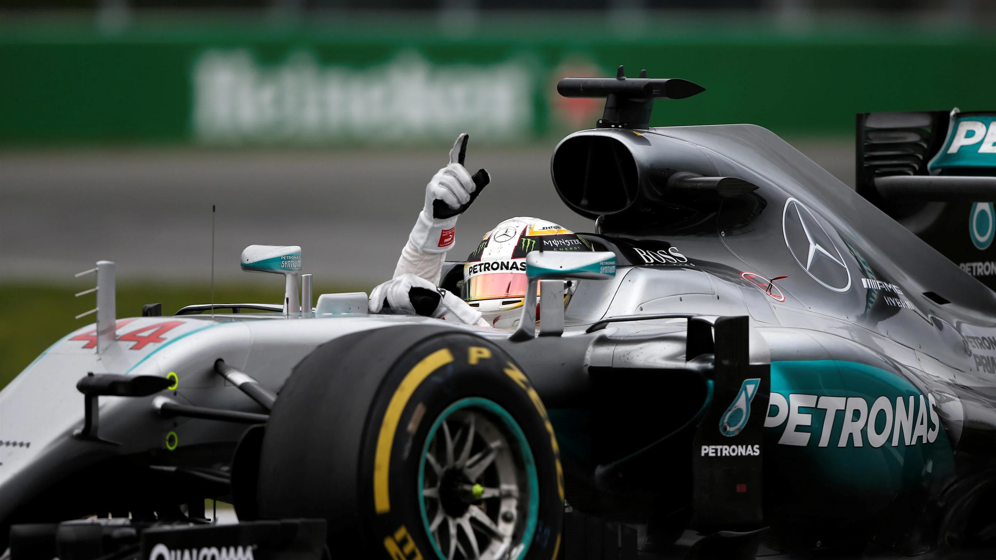 Race winner Lewis Hamilton (GBR) Mercedes-Benz F1 W07 Hybrid celebrates at the end of the race at