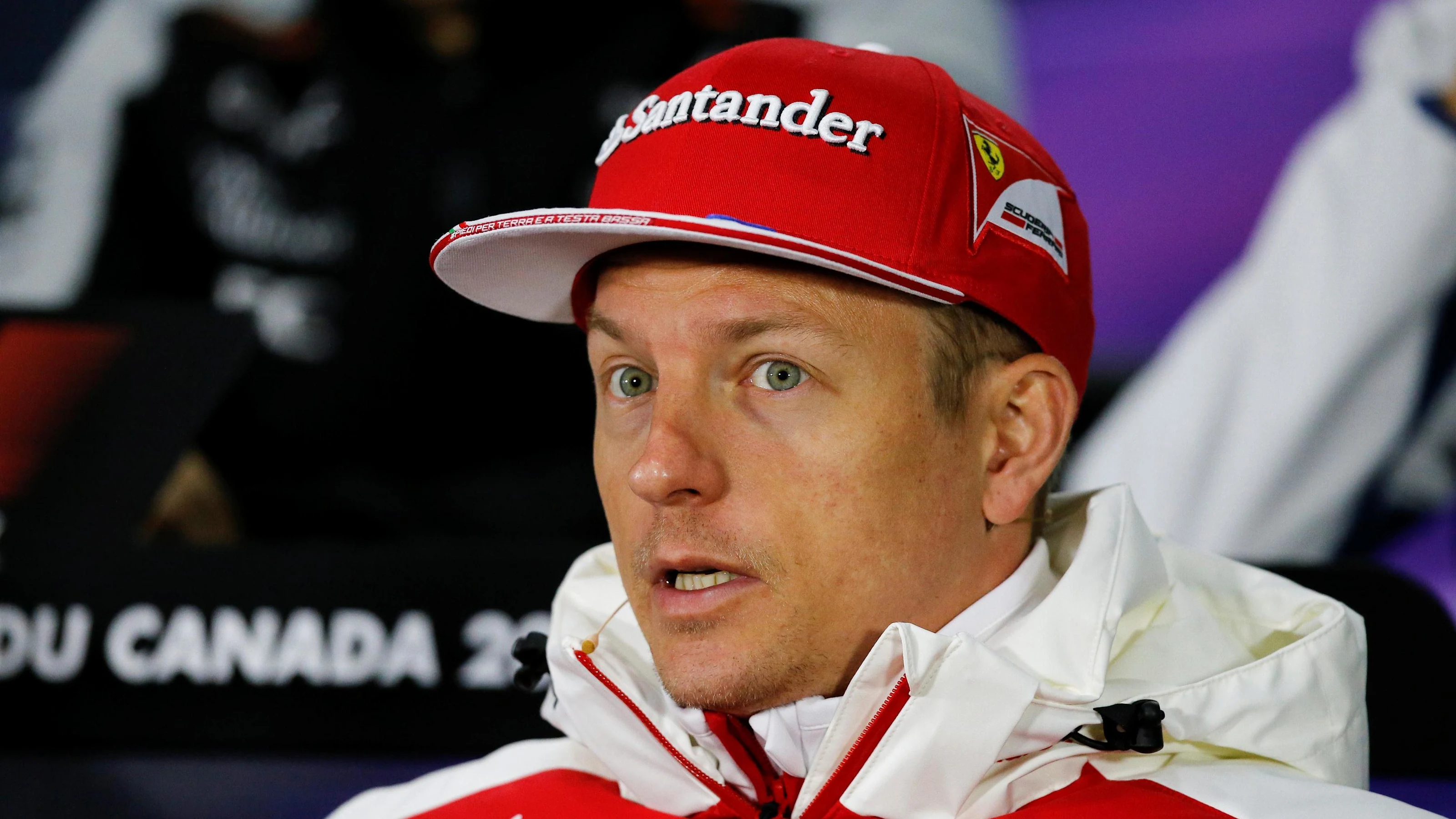 Kimi Raikkonen (FIN) Ferrari in the Press Conference at Formula One World Championship, Rd7,