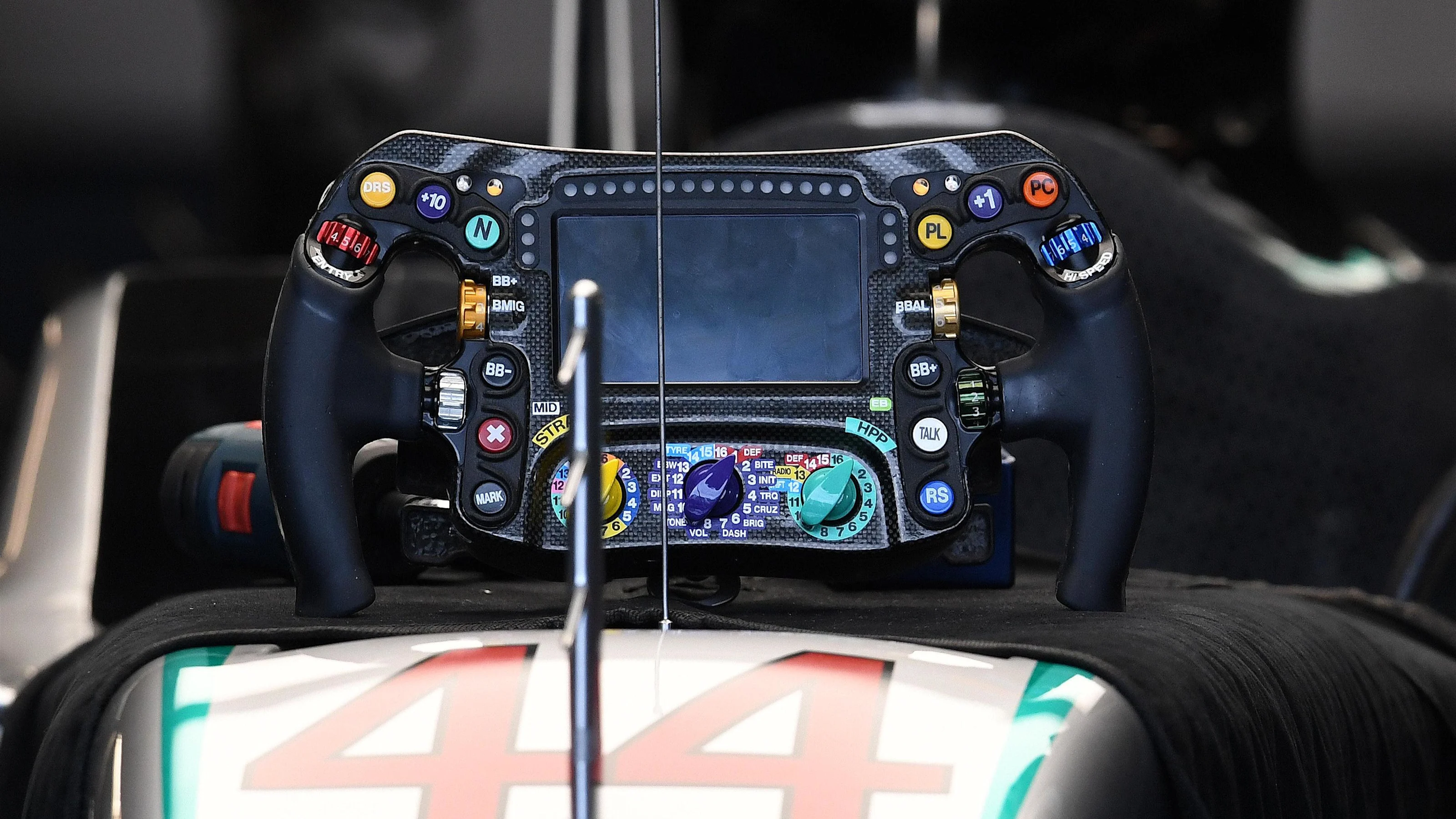 Mercedes-Benz F1 W07 Hybrid steering wheel at Formula One World Championship, Rd7, Canadian Grand