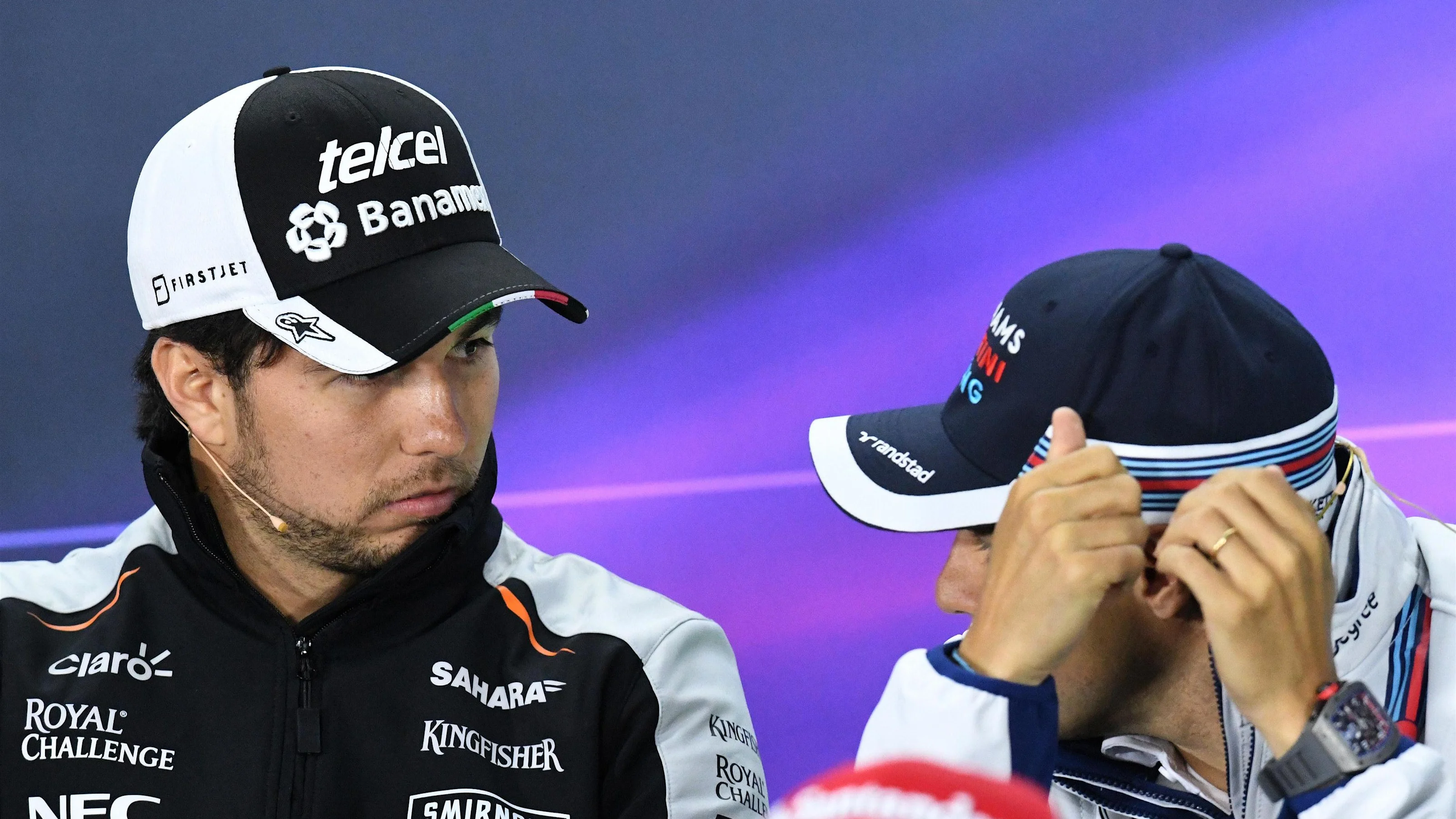 Sergio Perez (MEX) Force India and Felipe Massa (BRA) Williams in the Press Conference at Formula
