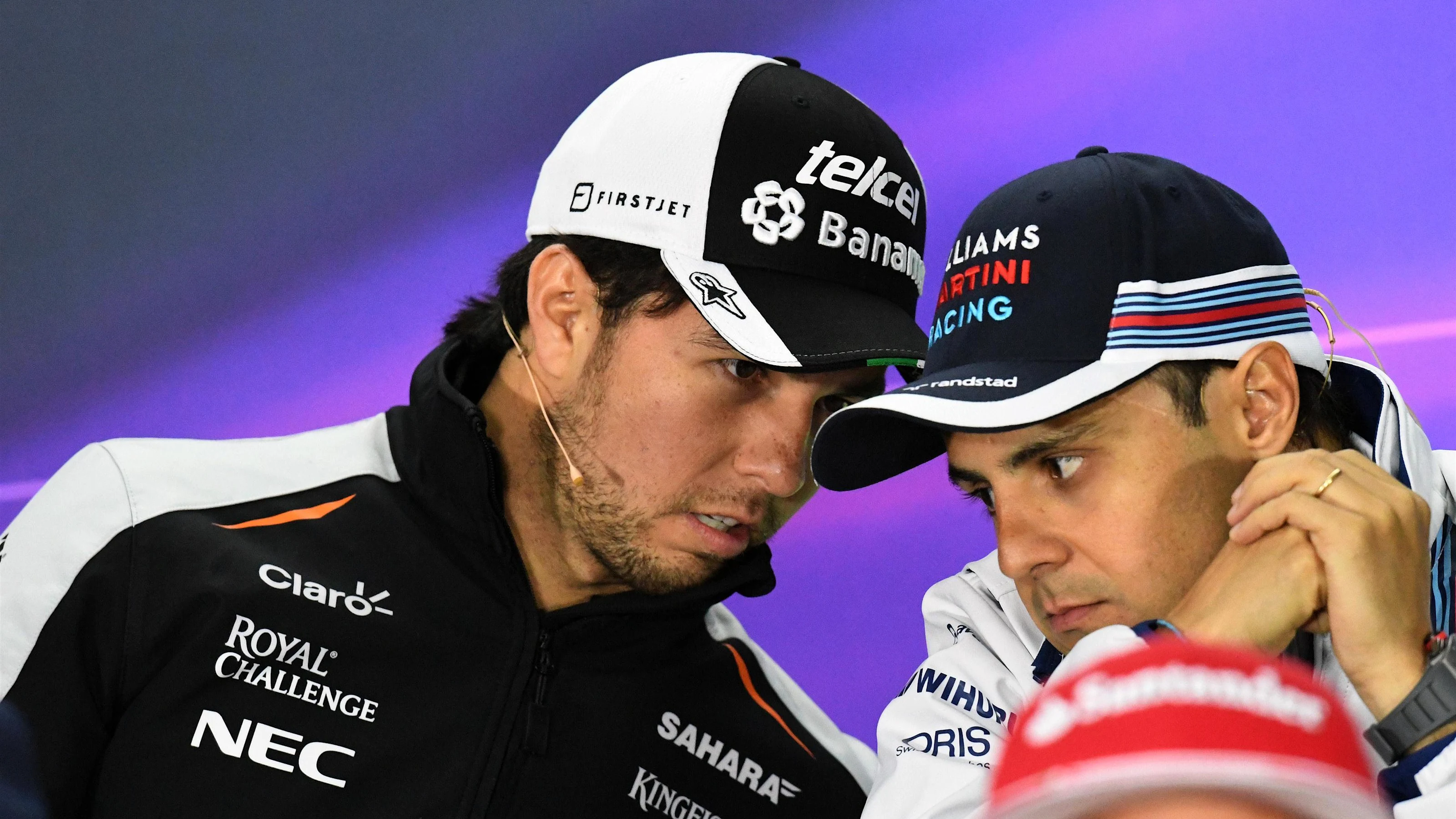Sergio Perez (MEX) Force India and Felipe Massa (BRA) Williams in the Press Conference at Formula