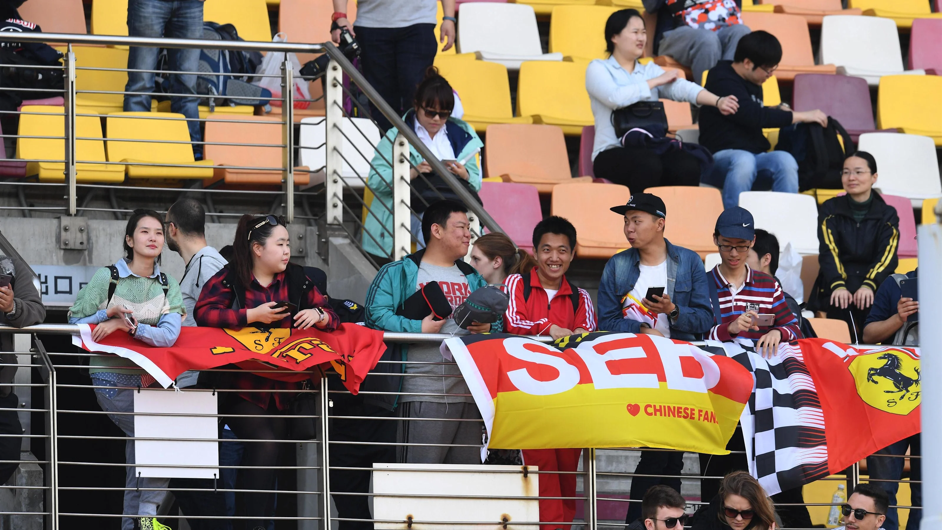 Fans and flags at Formula One World Championship, Rd3, Chinese Grand Prix, Practice, Shanghai,