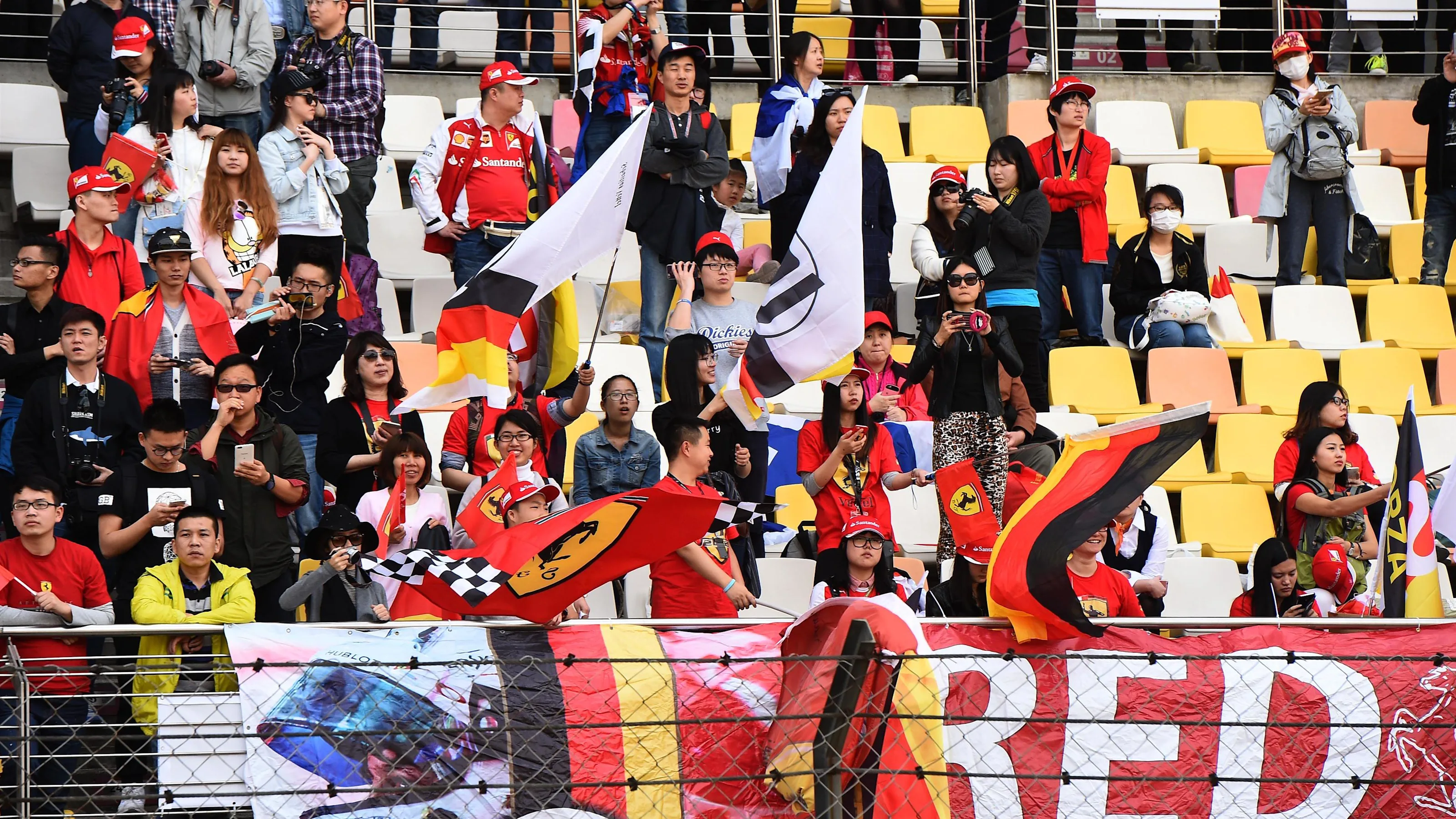 Sebastian Vettel (GER) Ferrari fans and flags at Formula One World Championship, Rd3, Chinese Grand