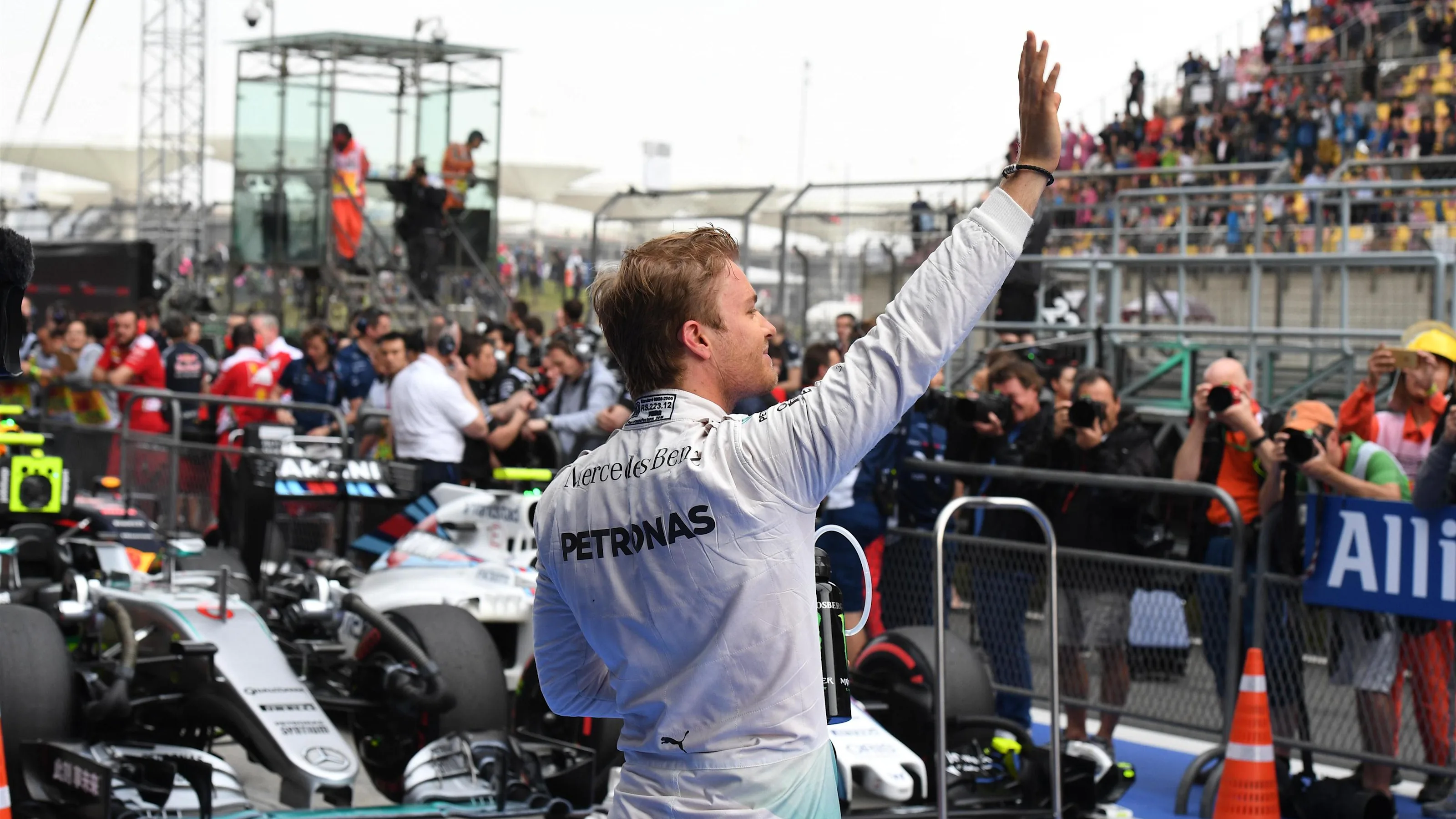 Pole sitter Nico Rosberg (GER) Mercedes AMG F1 celebrates in parc ferme at Formula One World