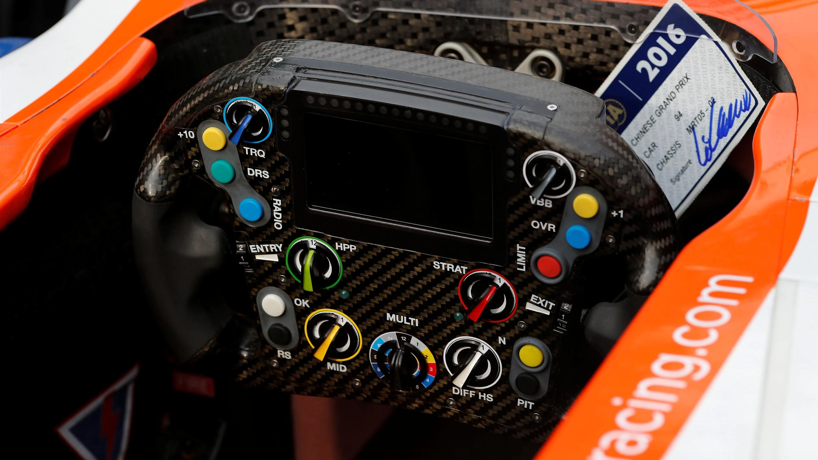 Manor Racing MRT05 stearing wheel detail at Formula One World Championship, Rd3, Chinese Grand