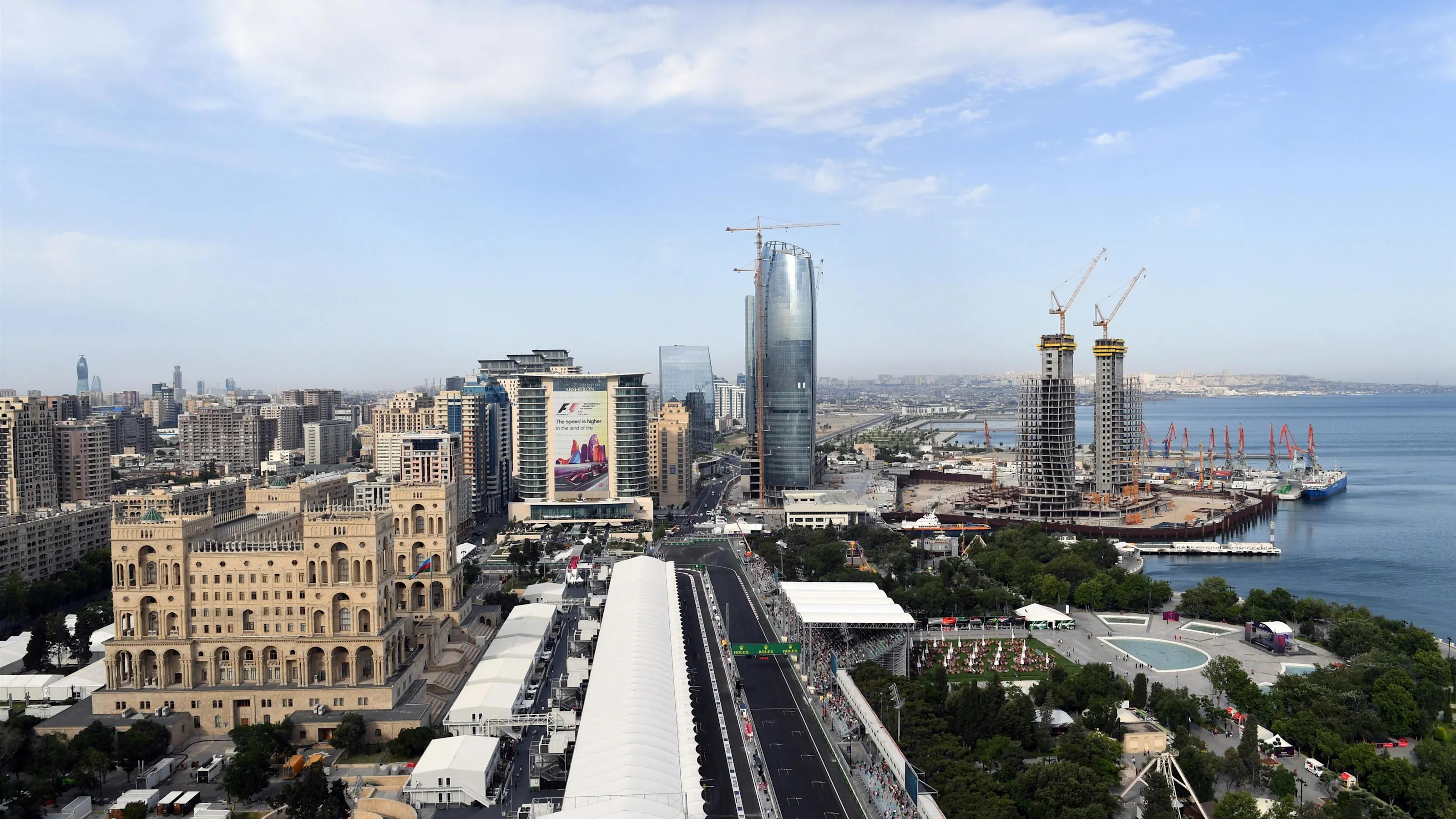 Aerial view at Formula One World Championship, Rd8, European Grand Prix, Qualifying, Baku City