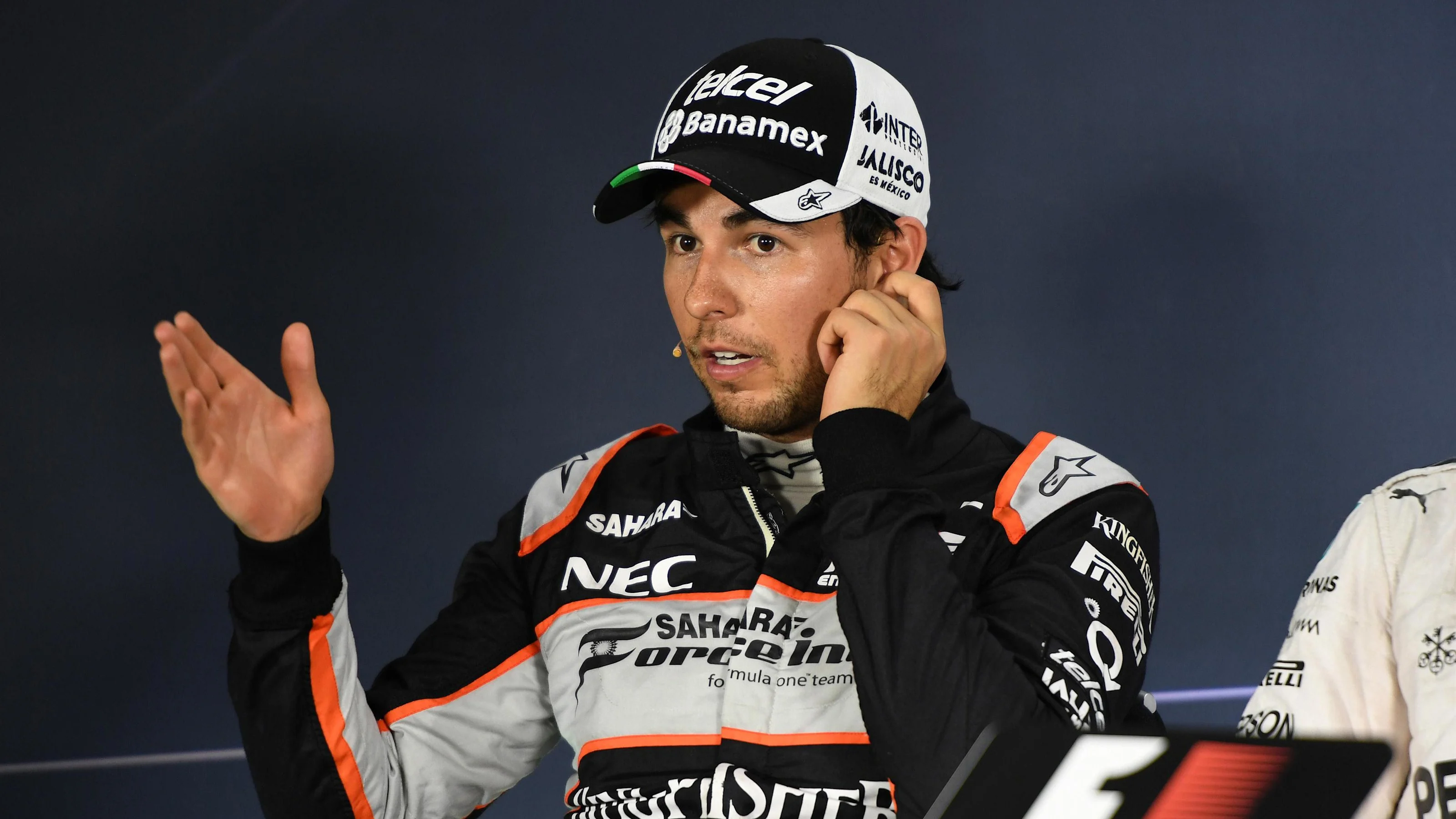 Sergio Perez (MEX) Force India in the Press Conference at Formula One World Championship, Rd8,