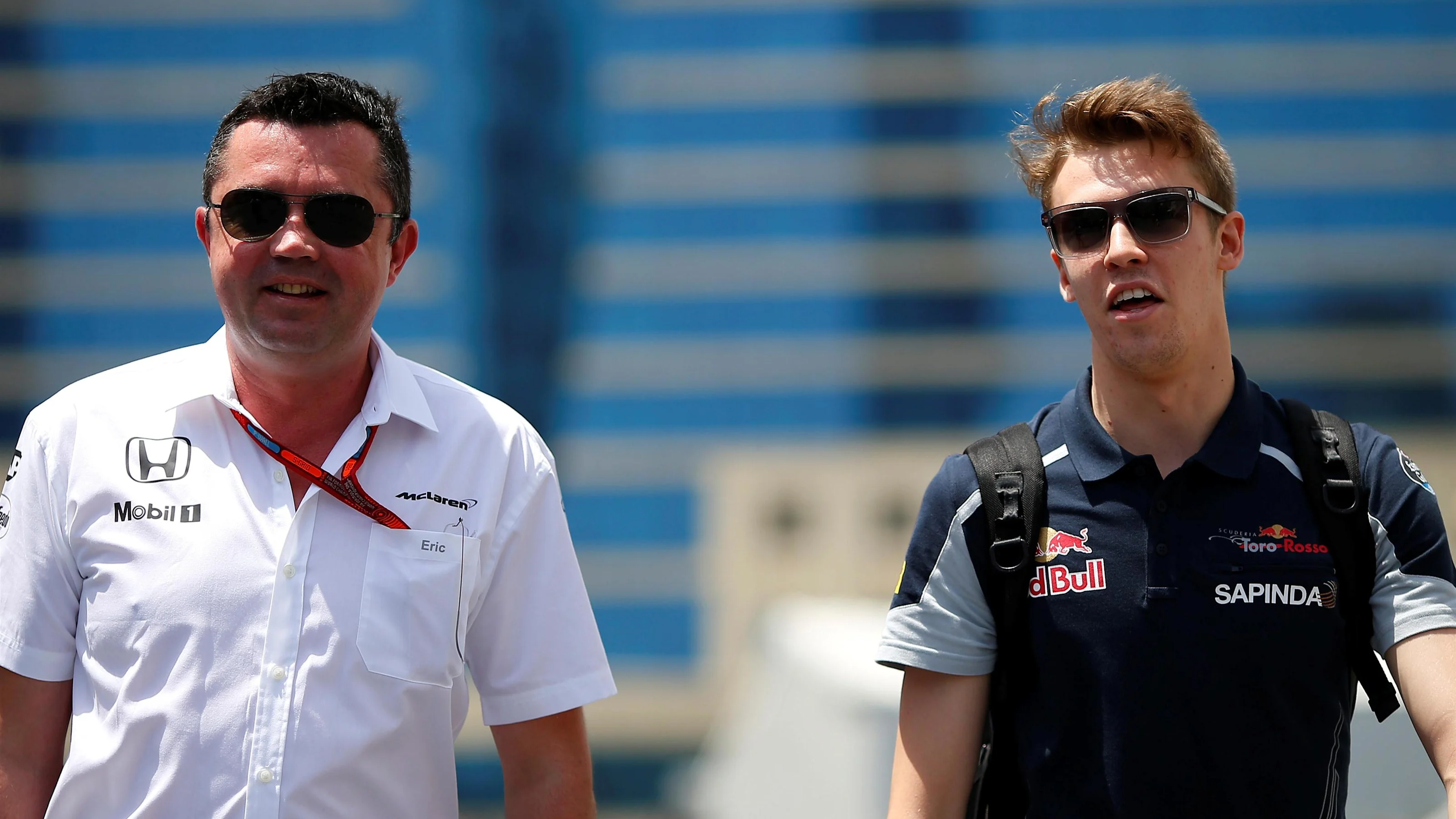 Eric Boullier (FRA) McLaren Racing Director and Daniil Kvyat (RUS) Scuderia Toro Rosso at Formula