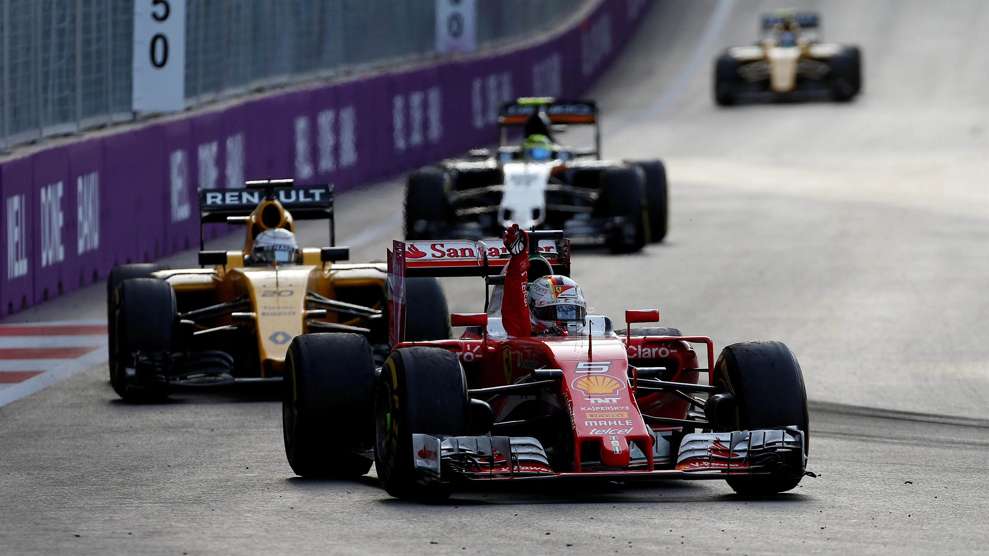 Sebastian Vettel (GER) Ferrari SF16-H celebrates at the end of the race at Formula One World