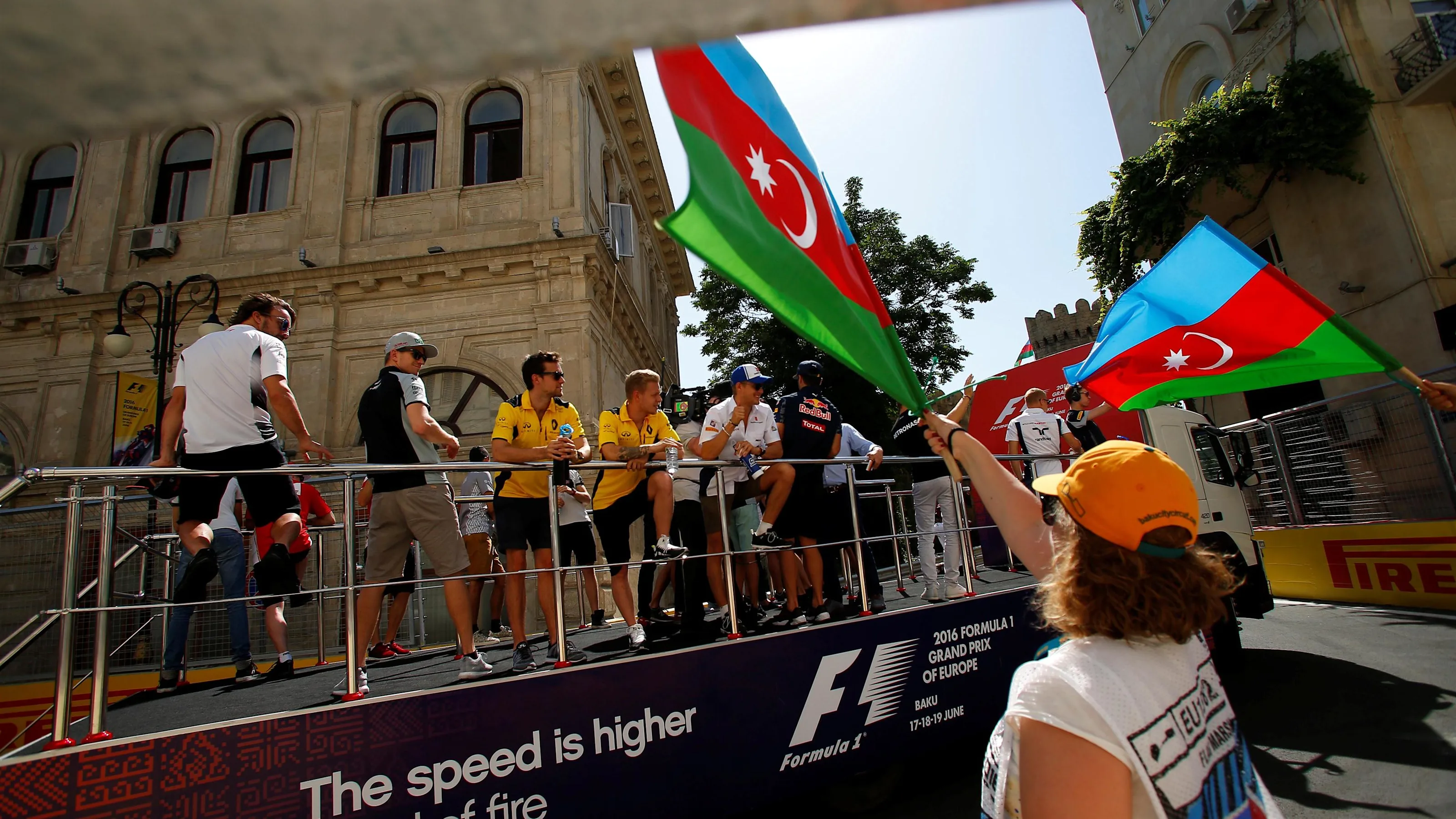 Marshals and drivers on the drivers parade at Formula One World Championship, Rd8, European Grand