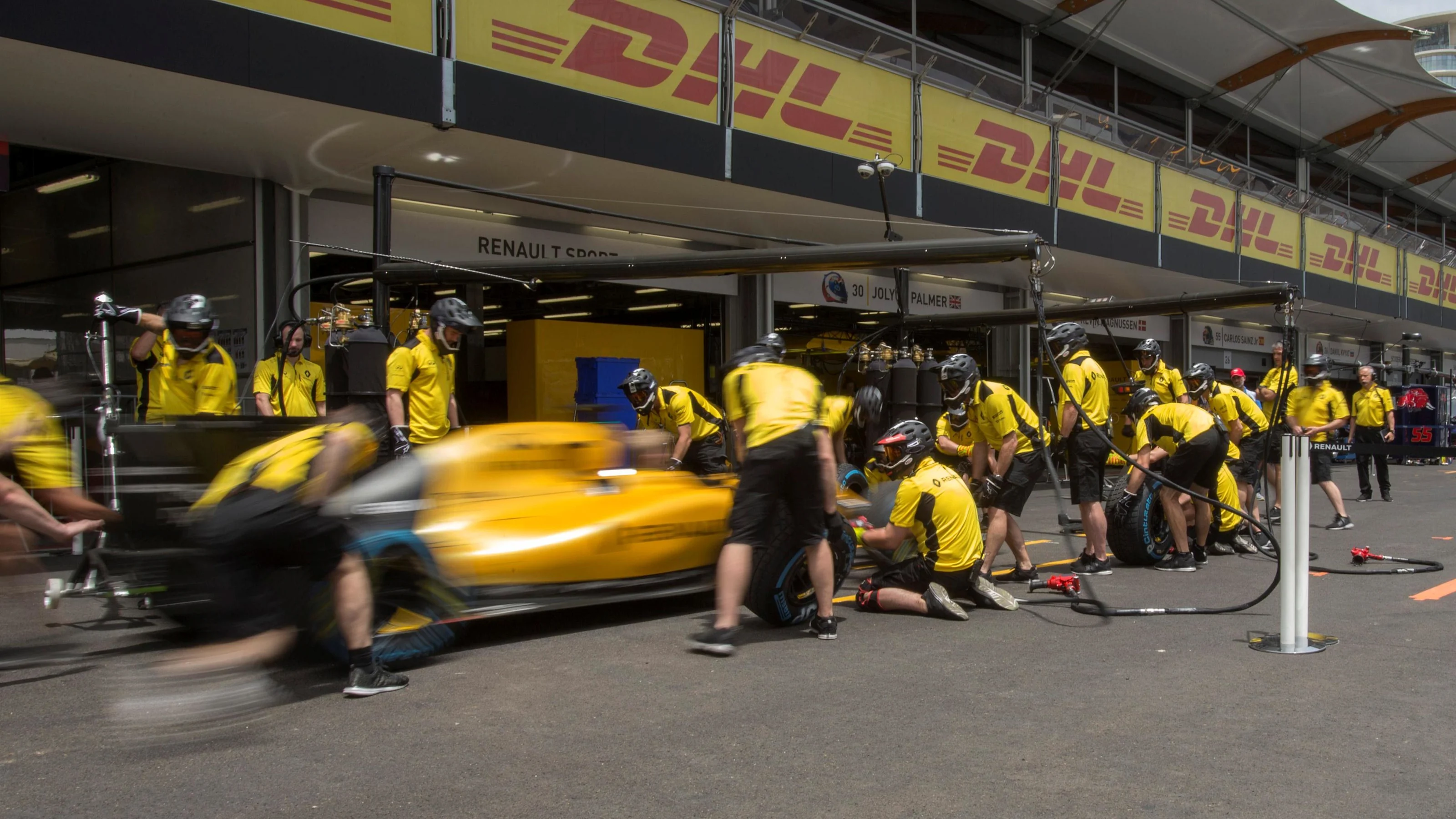 Renault Sport F1 Team practice pit stops at Formula One World Championship, Rd8, European Grand
