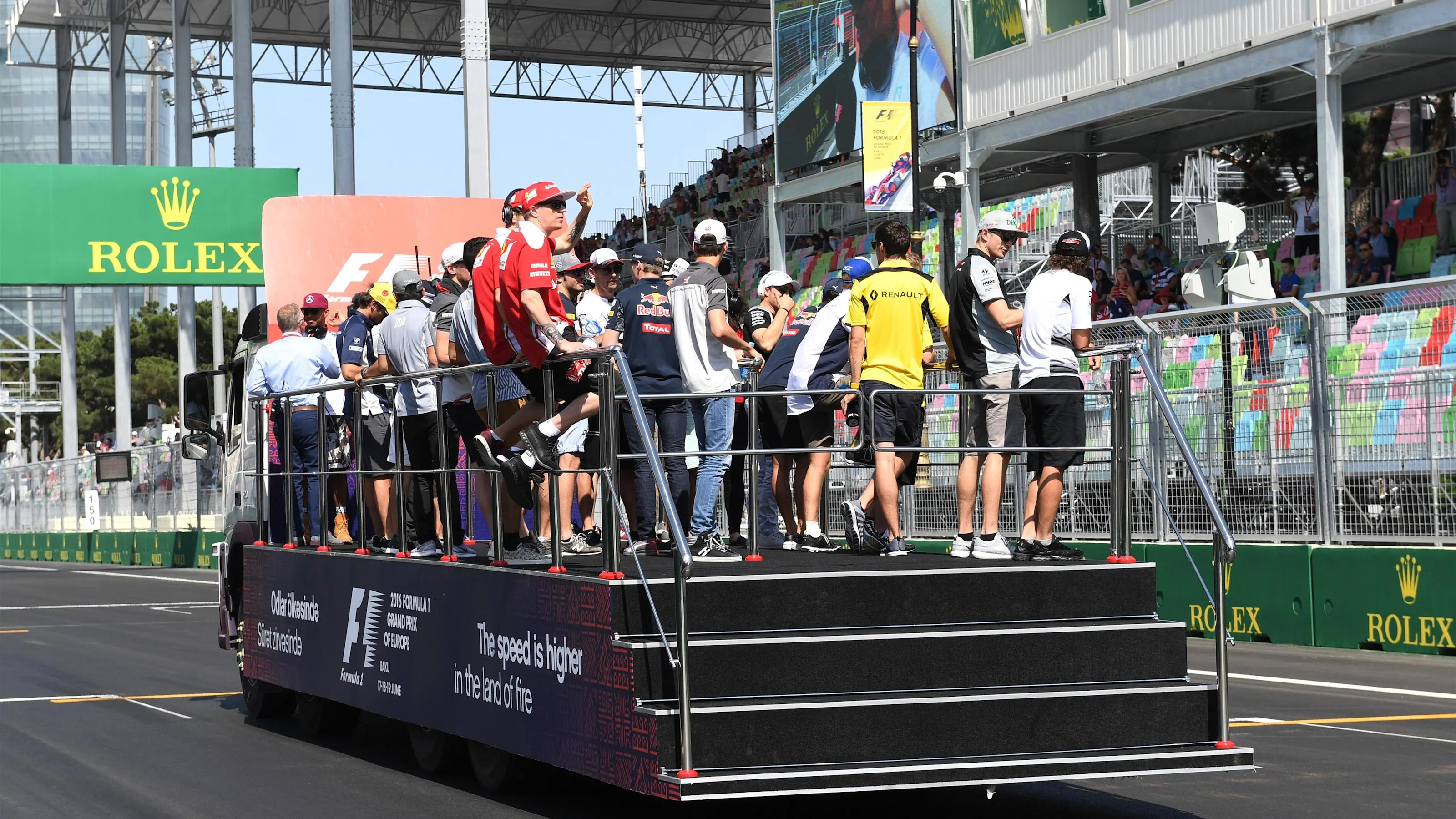 Drivers parade at Formula One World Championship, Rd8, European Grand Prix, Race, Baku City