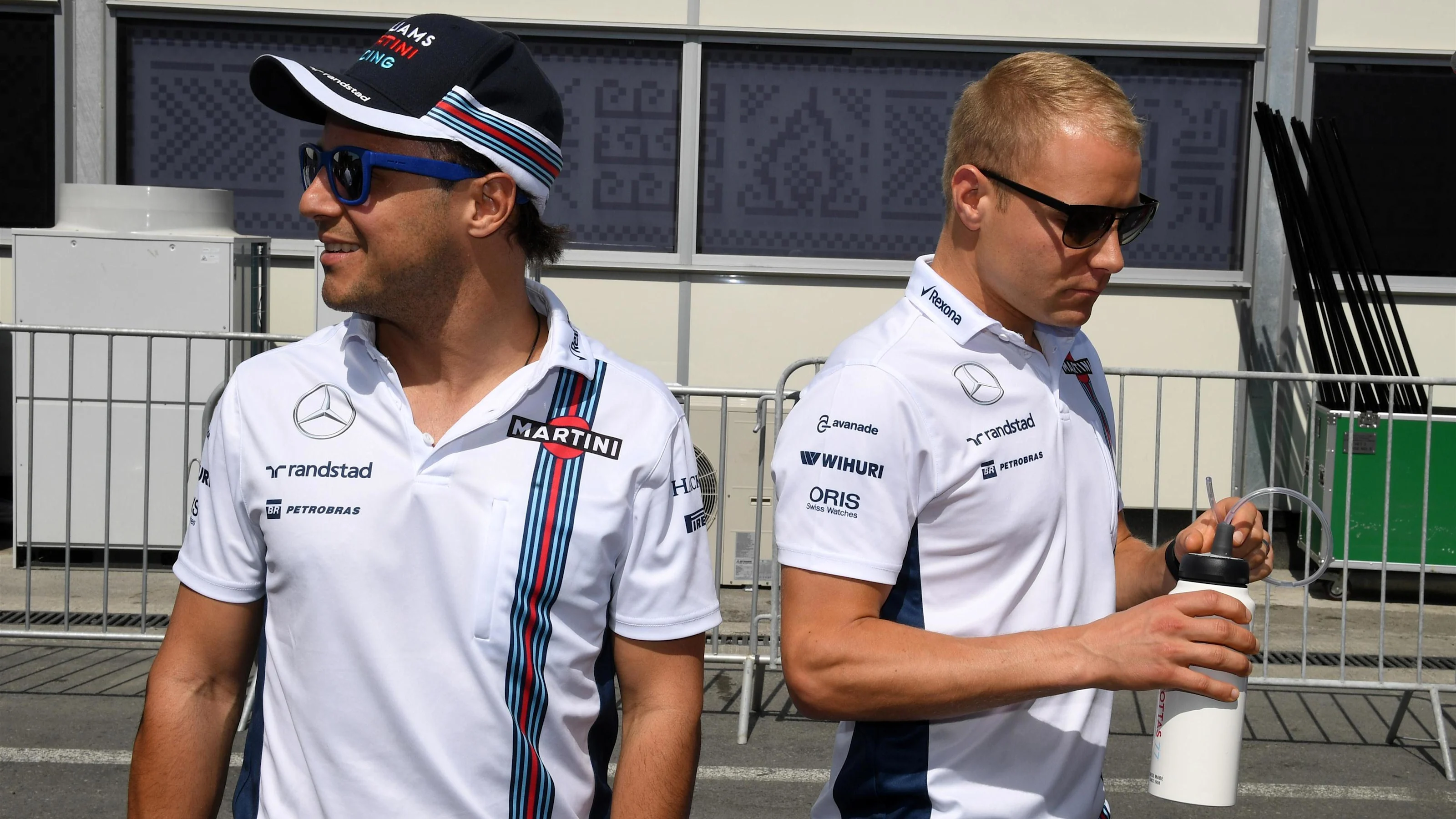 Felipe Massa (BRA) Williams and Valtteri Bottas (FIN) Williams on the drivers parade at Formula One