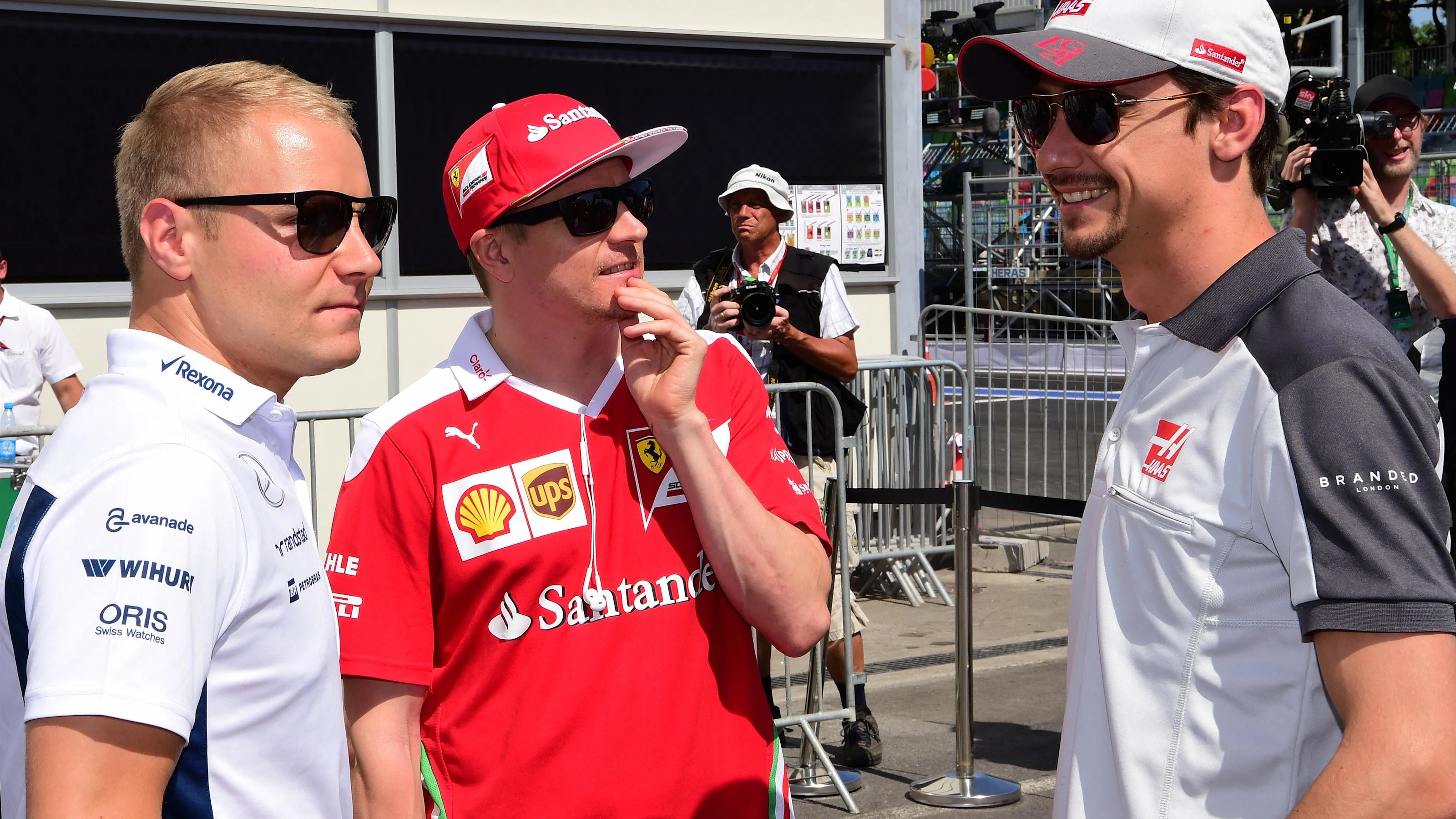Valtteri Bottas (FIN) Williams, Kimi Raikkonen (FIN) Ferrari and Esteban Gutierrez (MEX) Haas F1 at