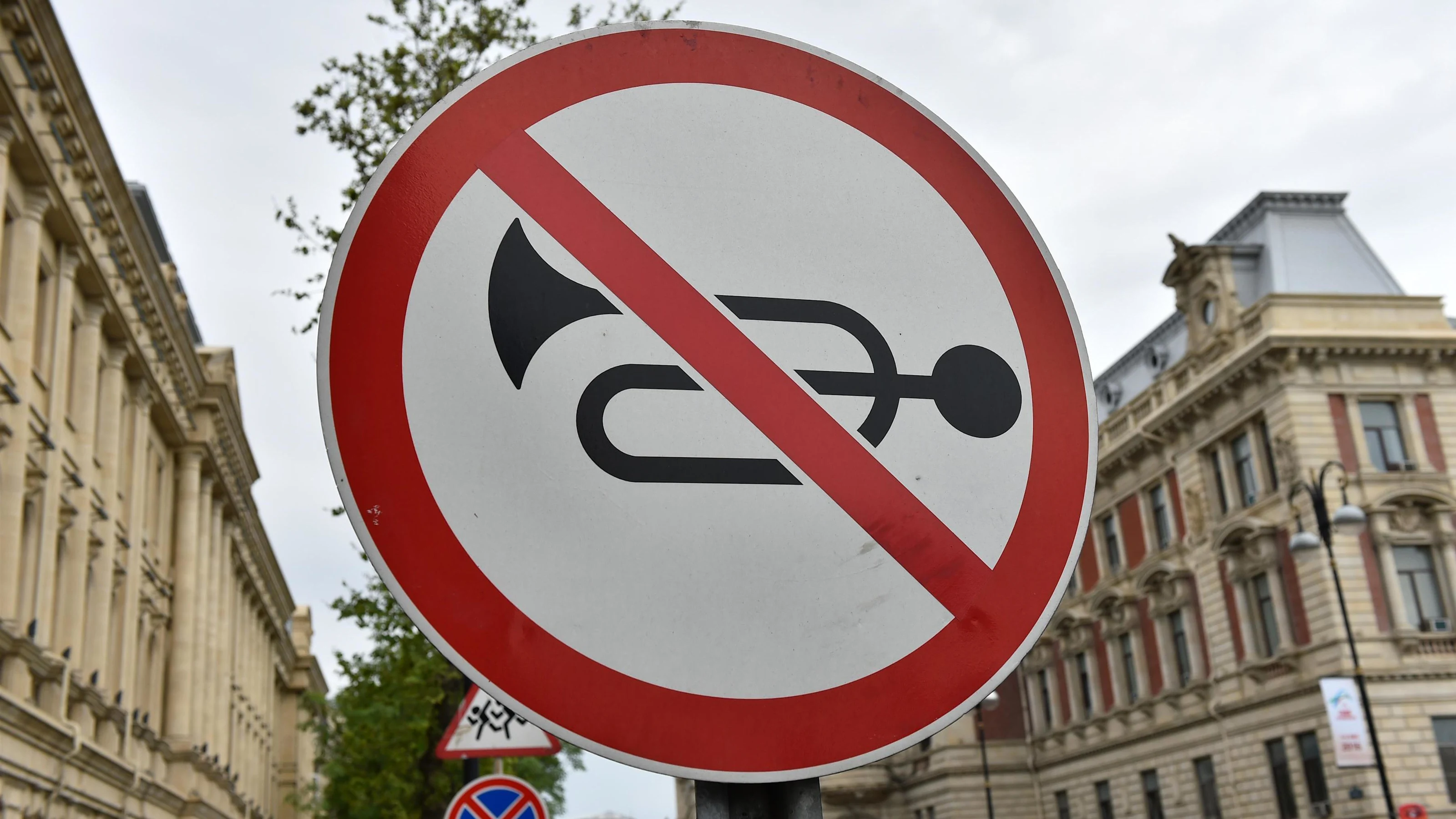 Road sign at Baku City Visit, Baku, Azerbaijan, 28-29 April 2016.