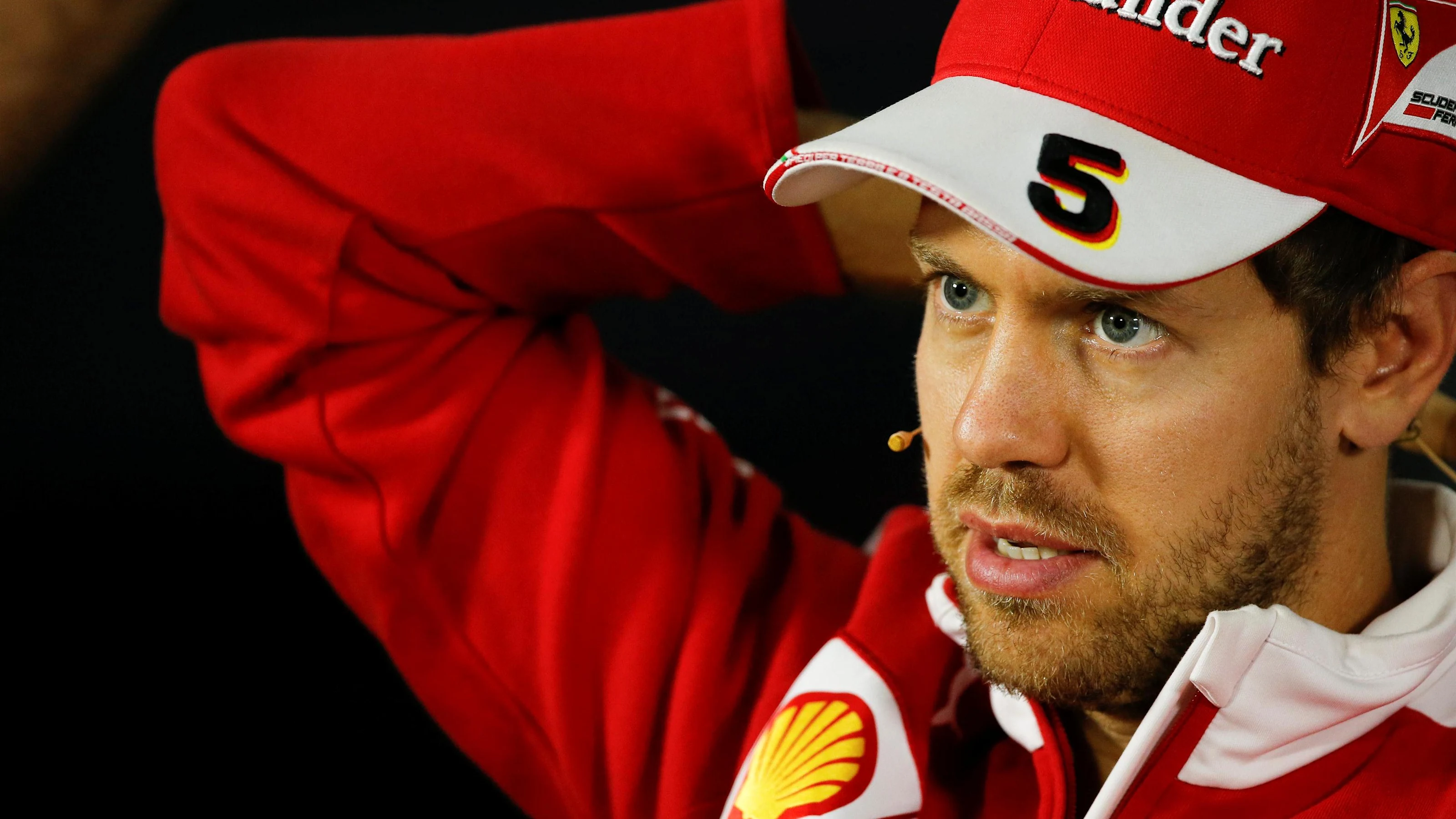 Sebastian Vettel (GER) Ferrari in the Press Conference at Formula One World Championship, Rd8,
