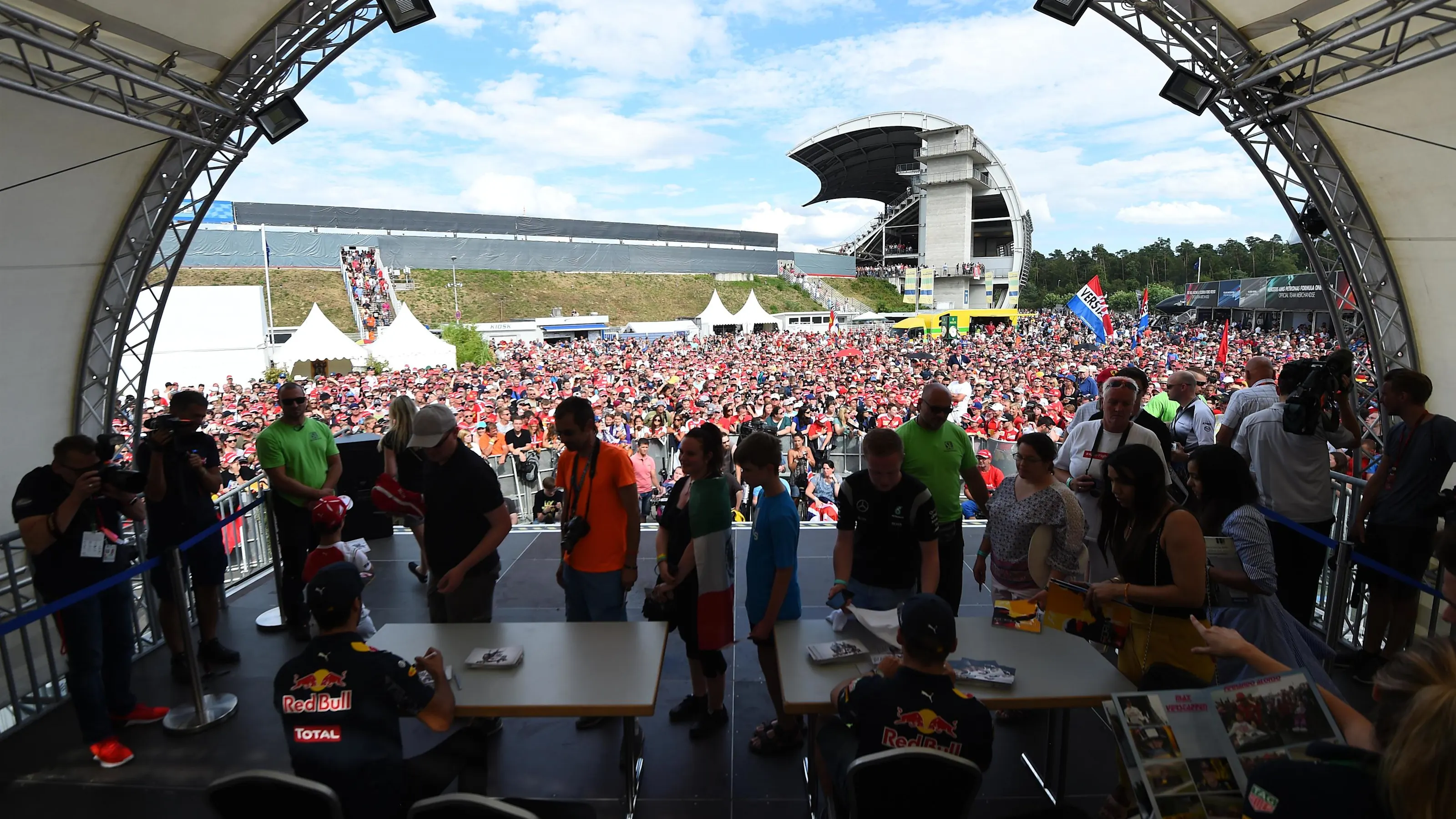 Fans and drivers at the Autograph Session at Formula One World Championship, Rd12, German Grand