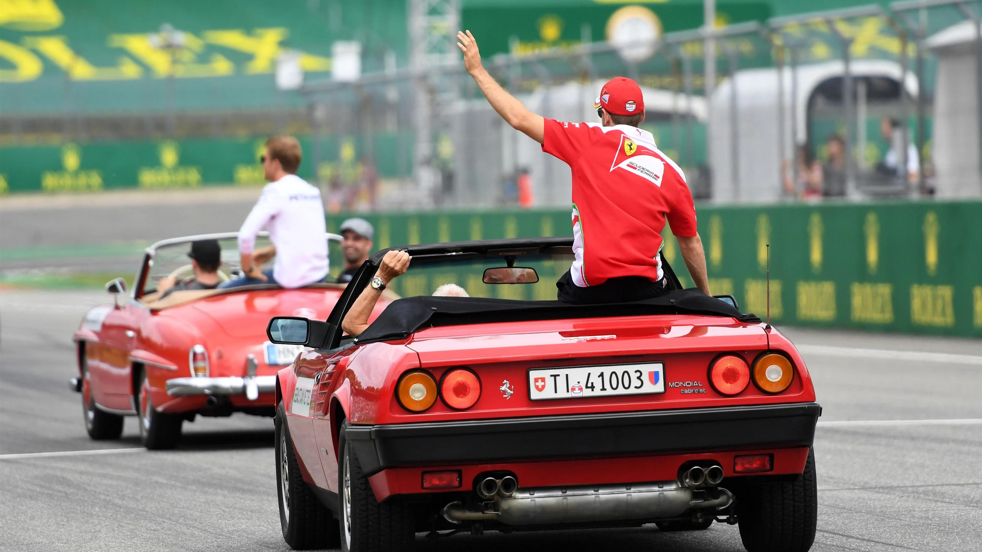 Sebastian Vettel (GER) Ferrari on the drivers parade at Formula One World Championship, Rd12,