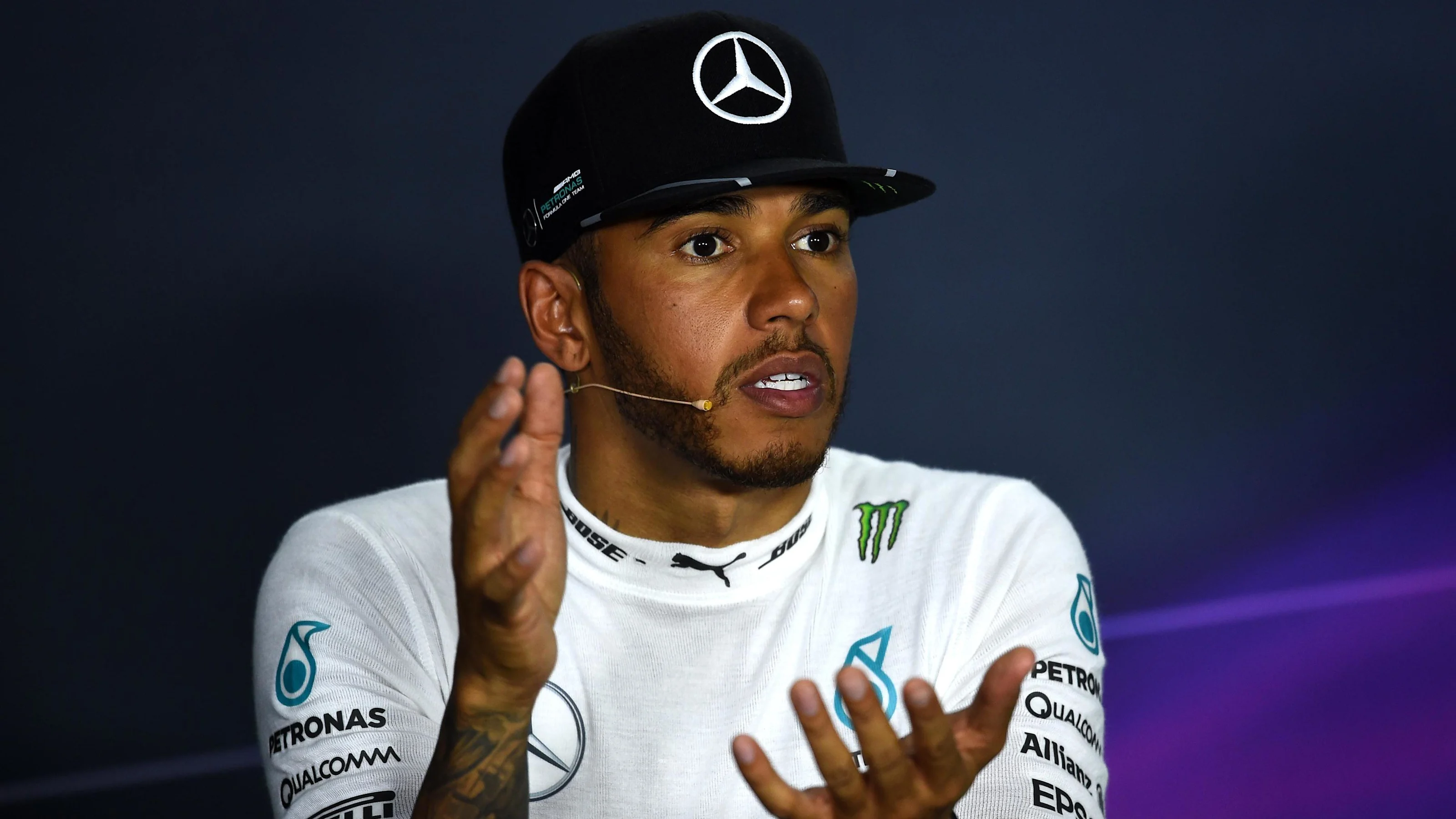 Lewis Hamilton (GBR) Mercedes AMG F1 in the Press Conference at Formula One World Championship,
