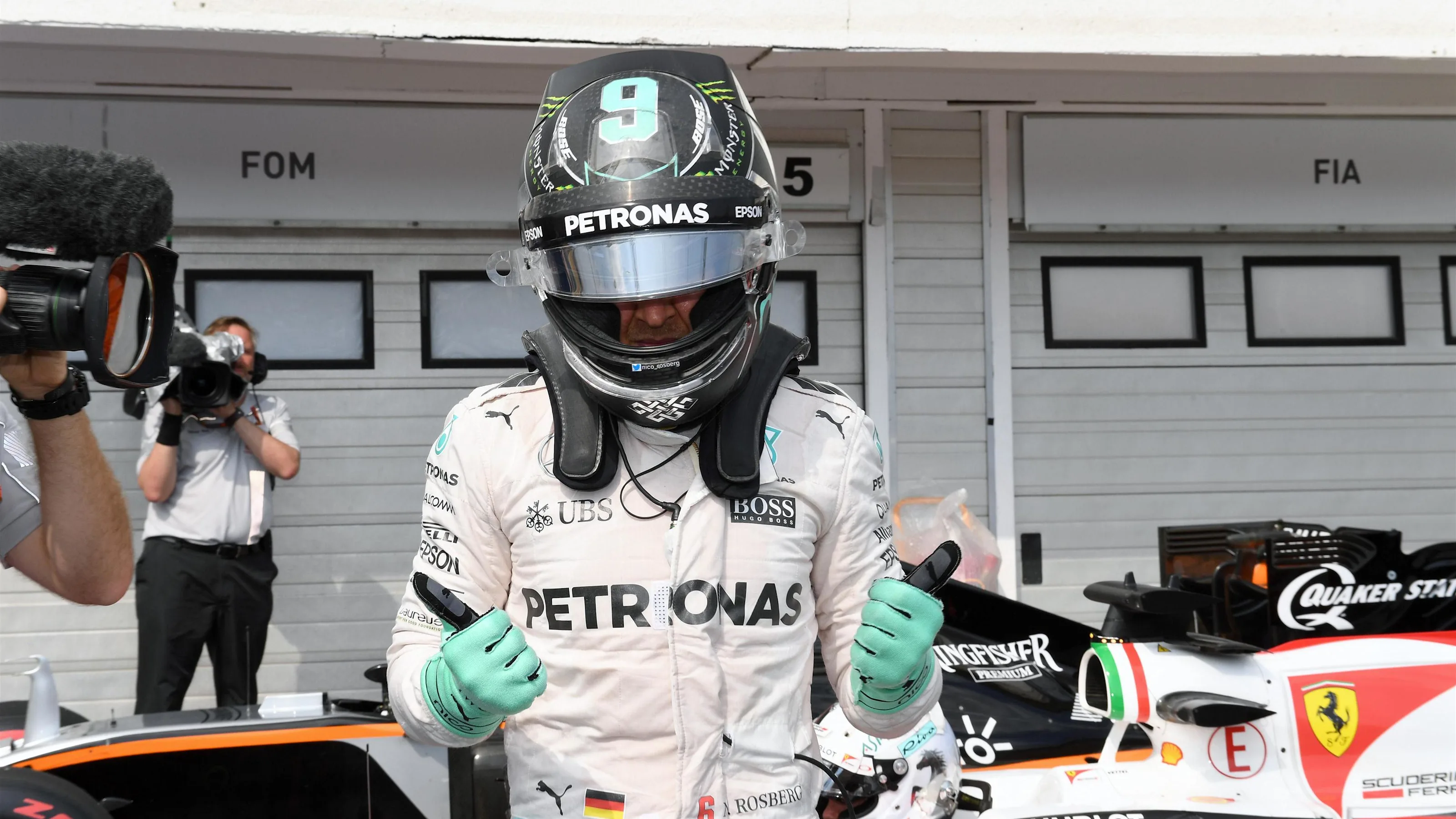 Pole sitter Nico Rosberg (GER) Mercedes AMG F1 celebrates in parc ferme at Formula One World