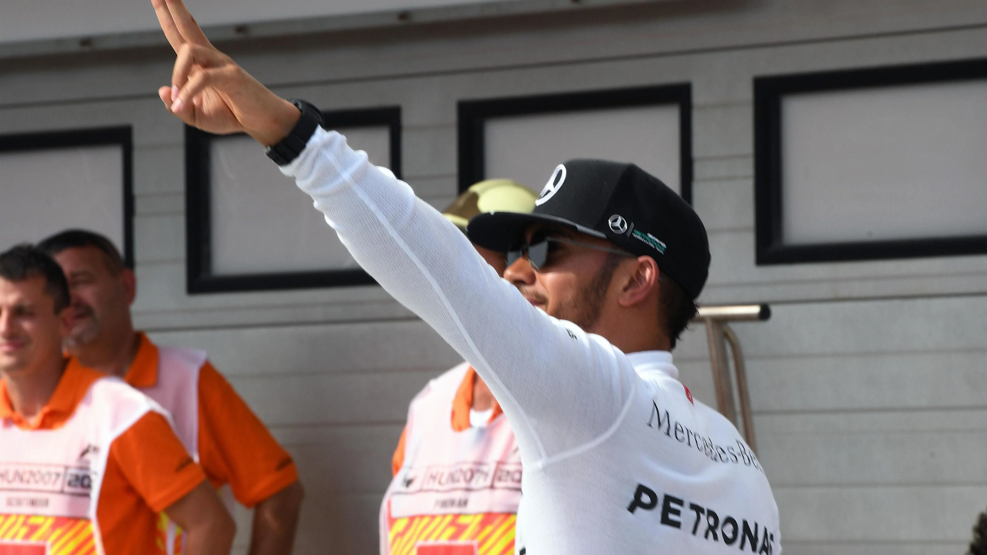 Lewis Hamilton (GBR) Mercedes AMG F1 celebrates in parc ferme at Formula One World Championship,