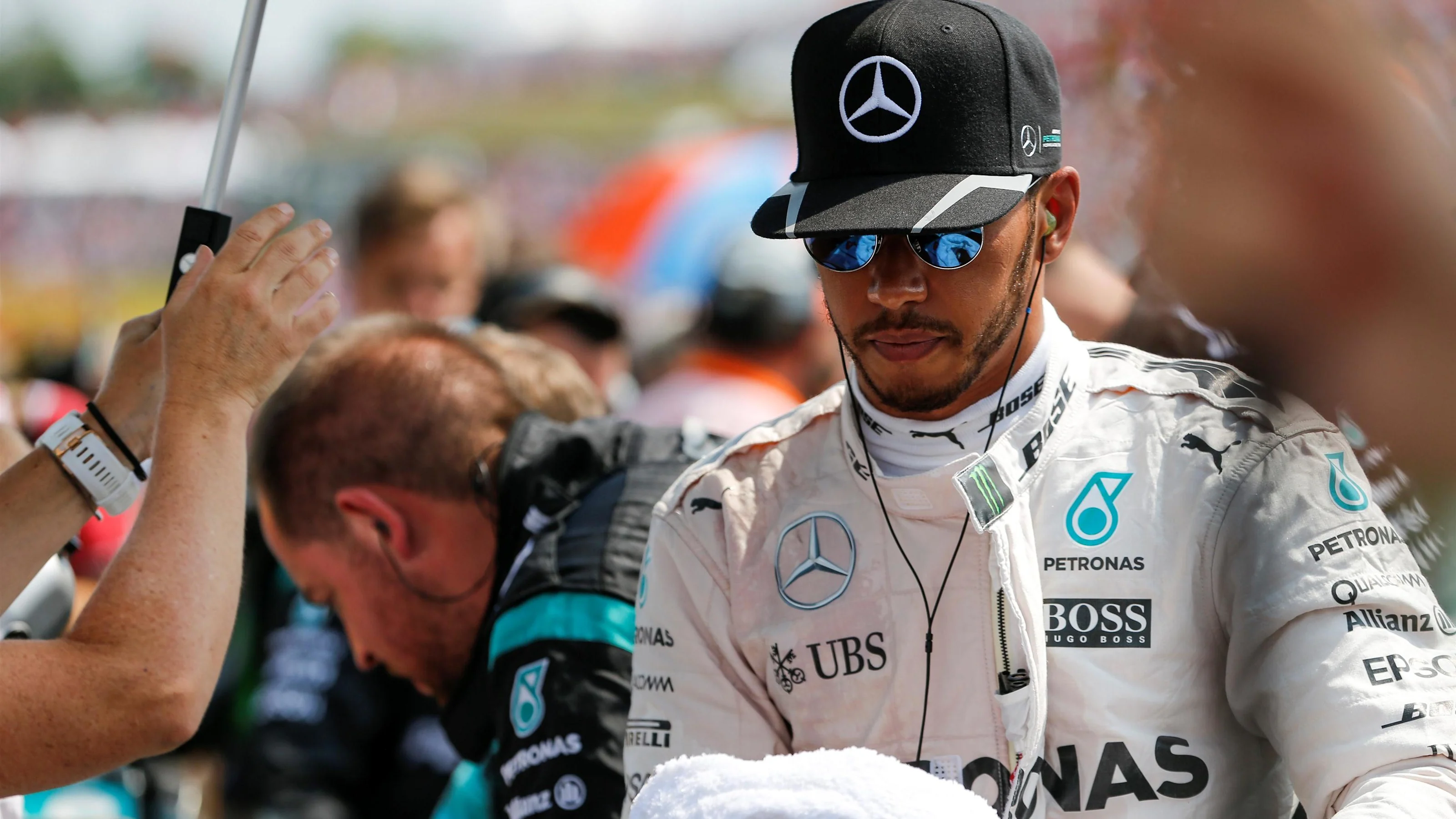 Lewis Hamilton (GBR) Mercedes AMG F1 on the grid at Formula One World Championship, Rd11, Hungarian