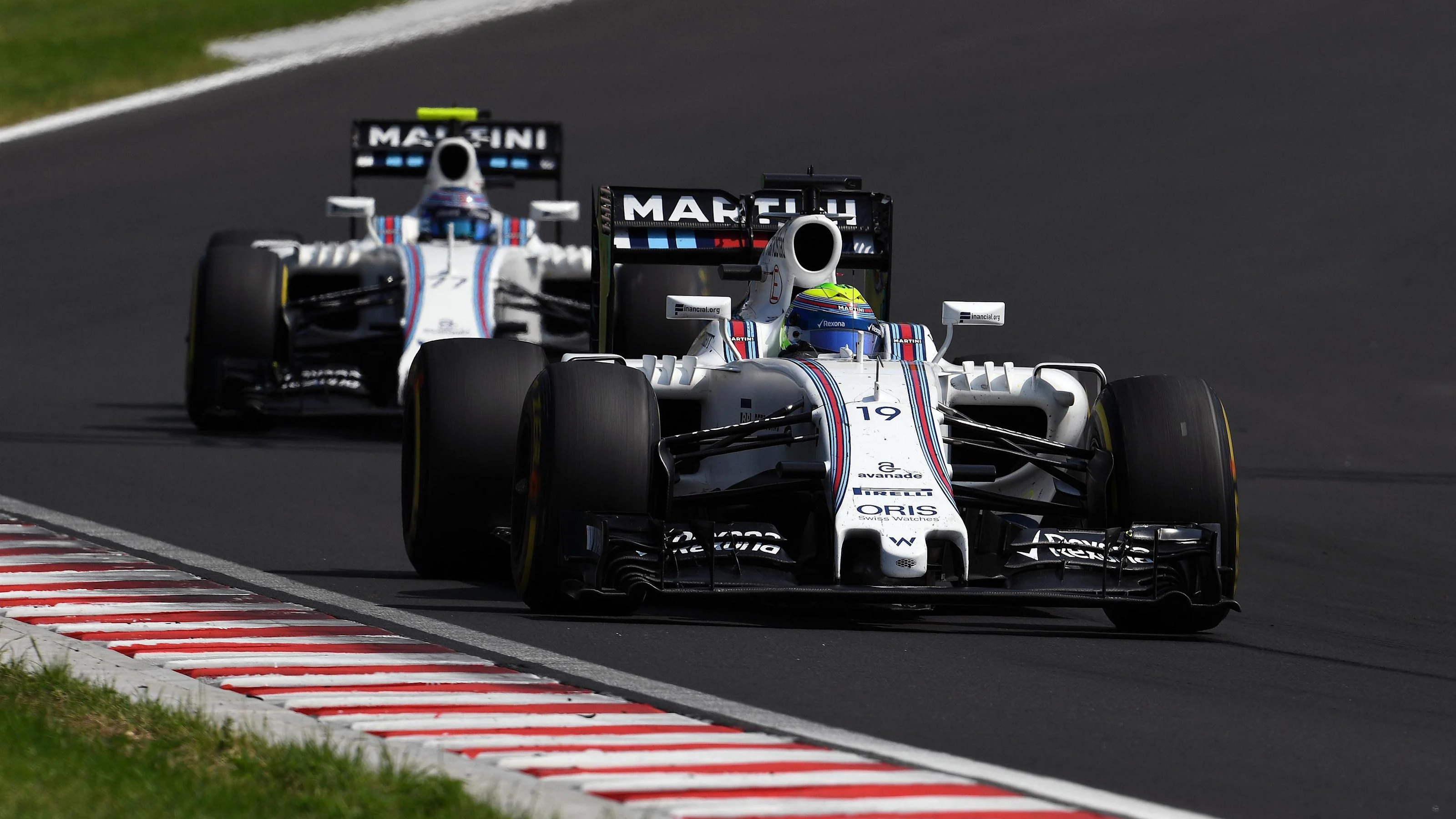 Felipe Massa (BRA) Williams FW38 leads Valtteri Bottas (FIN) Williams FW38 at Formula One World