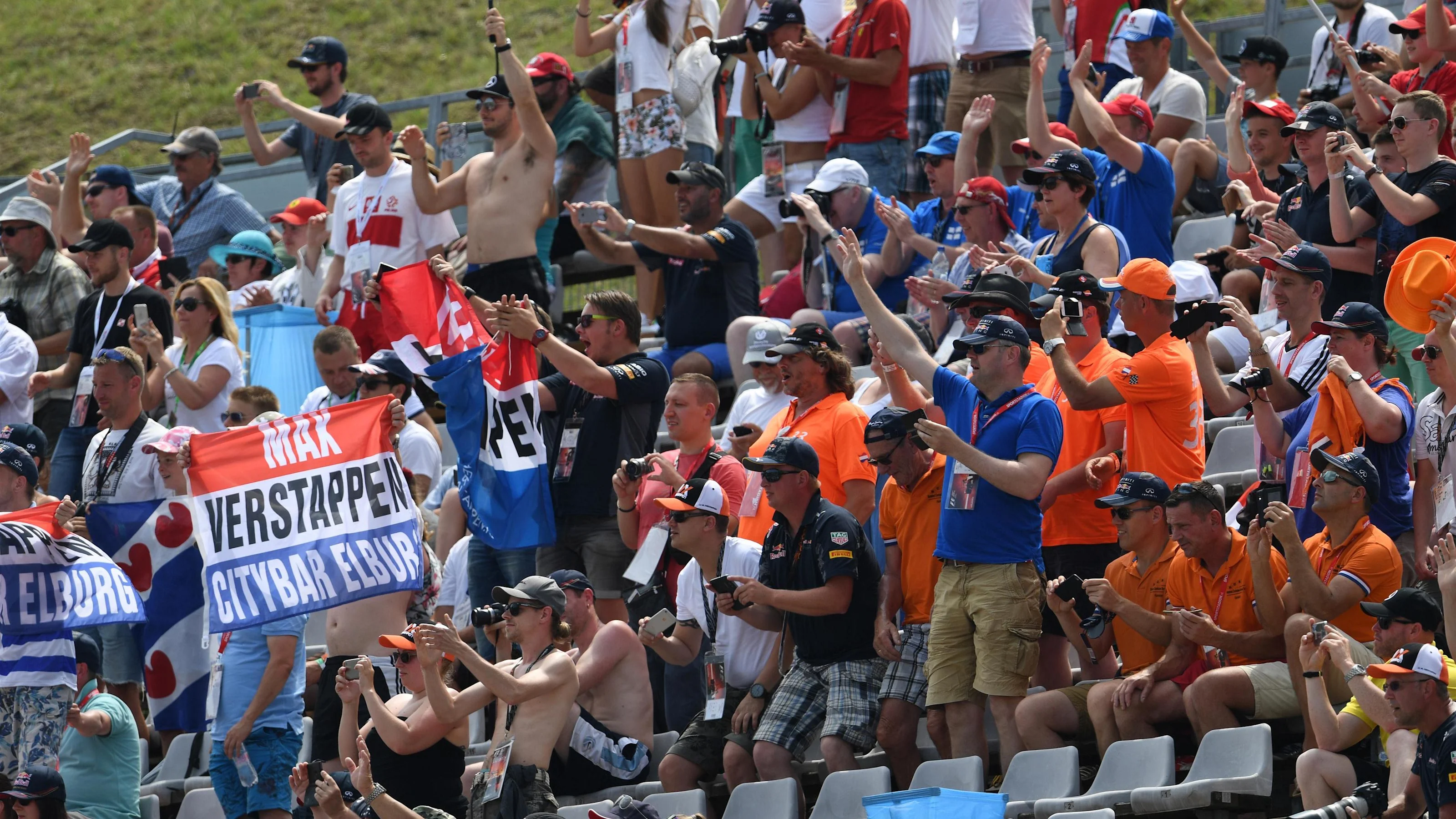 Fans and flags at Formula One World Championship, Rd11, Hungarian Grand Prix, Race, Hungaroring,
