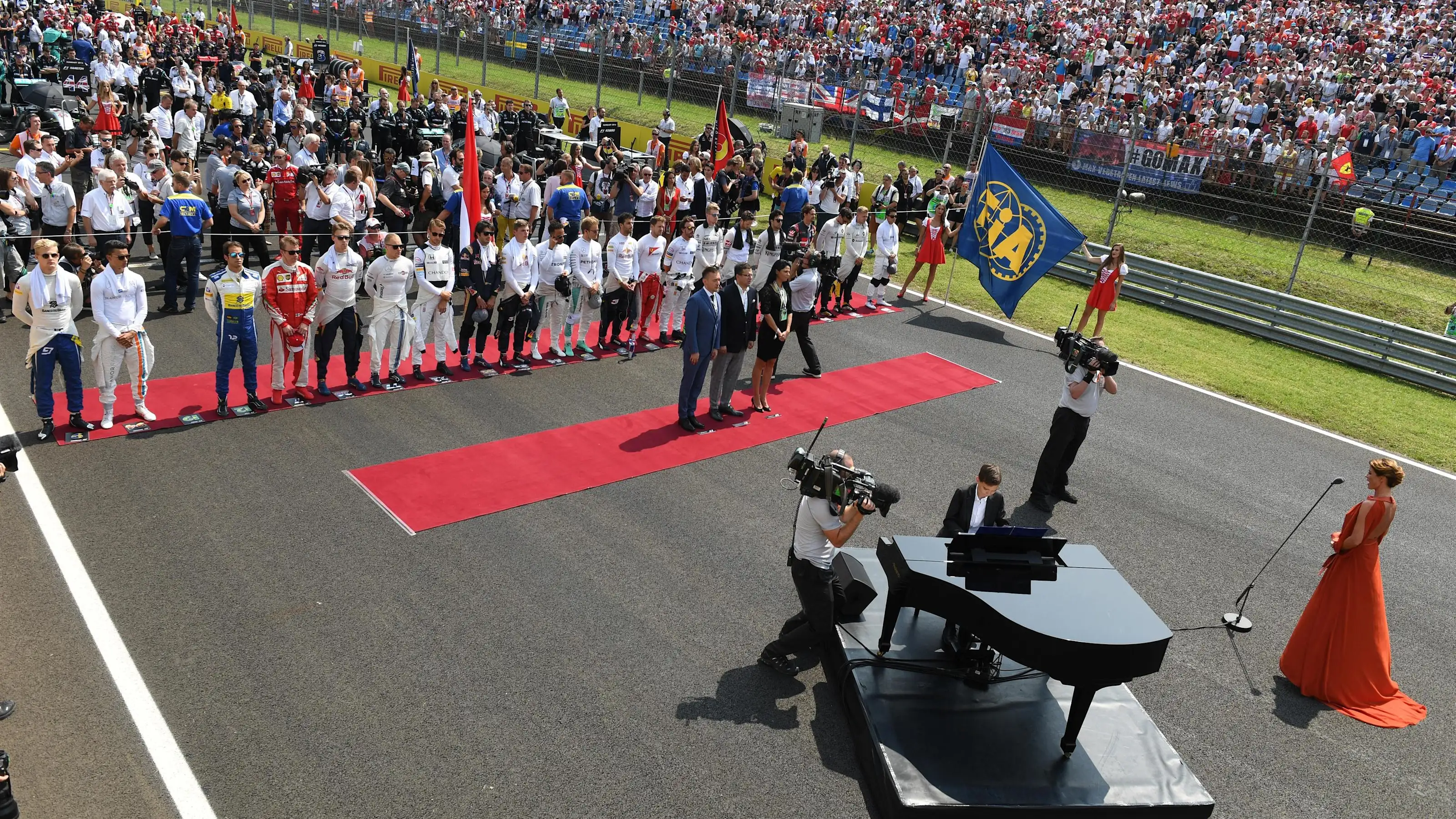 National Anthem on the grid at Formula One World Championship, Rd11, Hungarian Grand Prix, Race,
